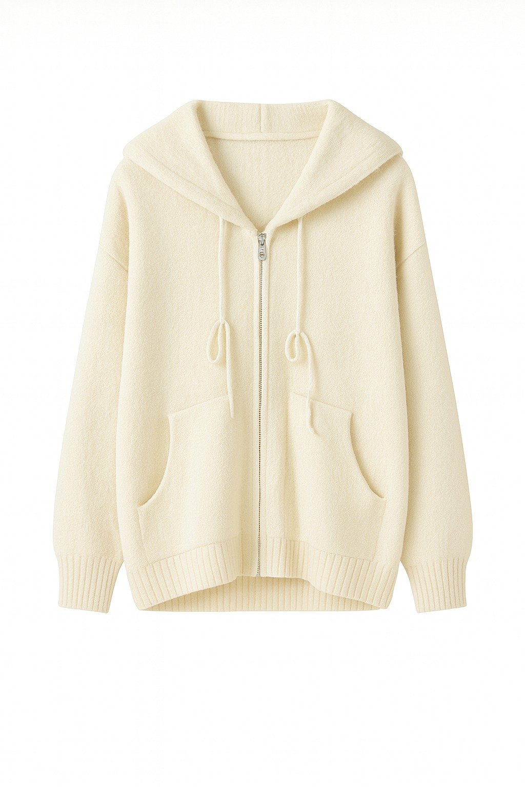 Soft Off-White Knit Hoodie