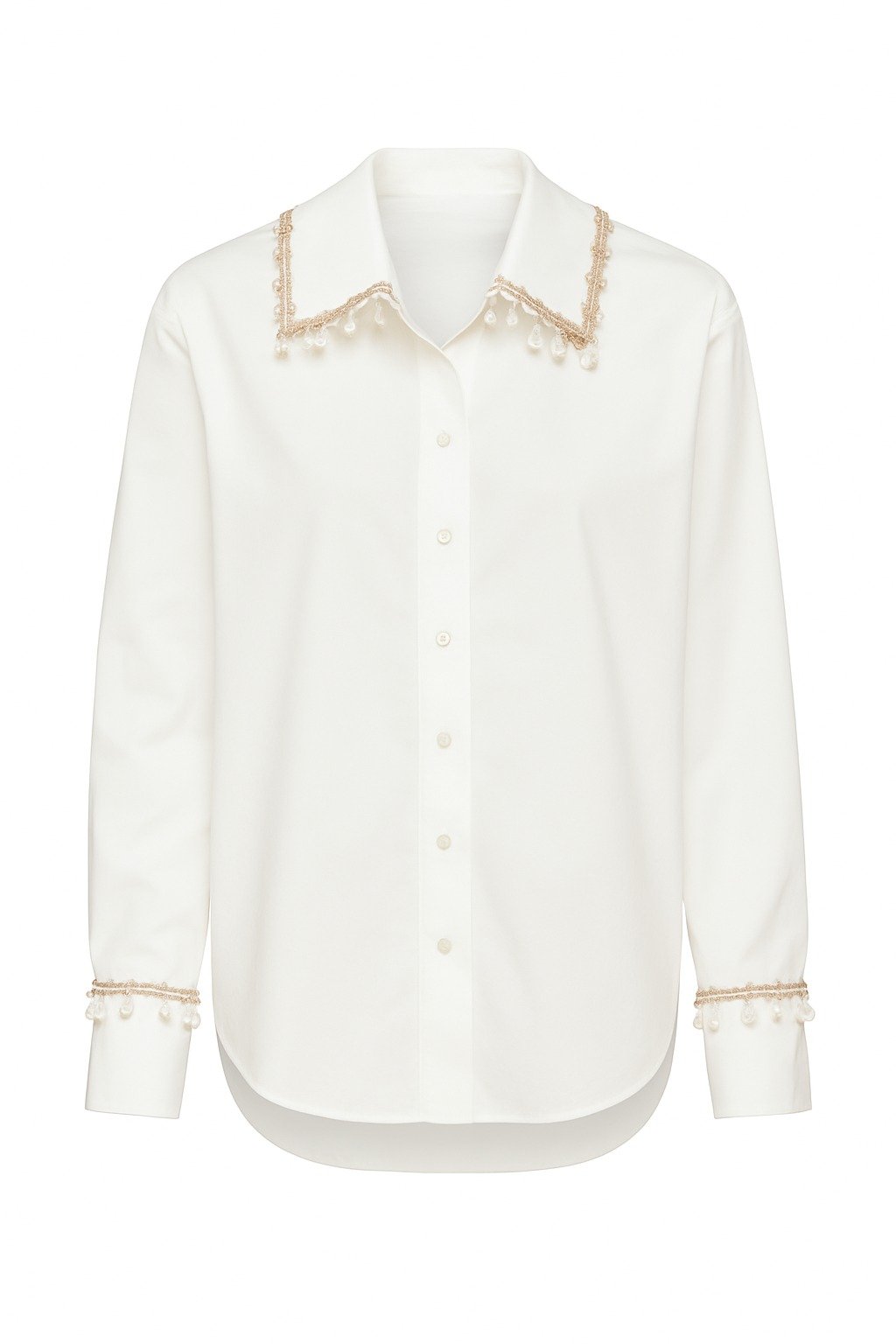 White Shirt with Tassel Trim Details