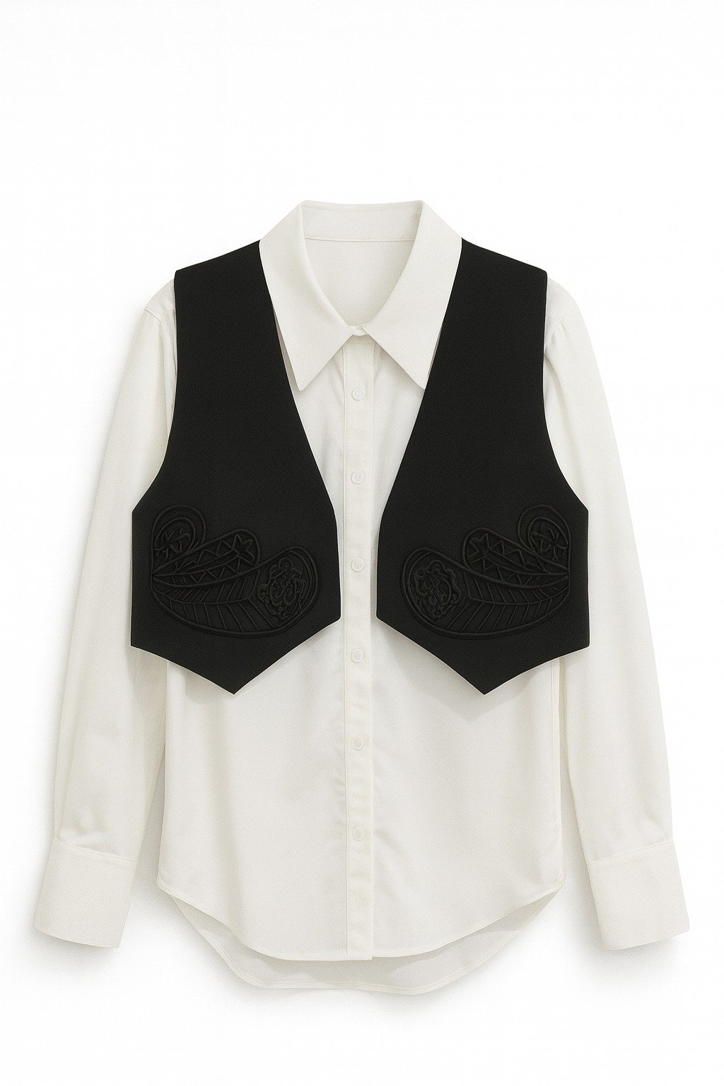 Black Embroidered Vest Layer