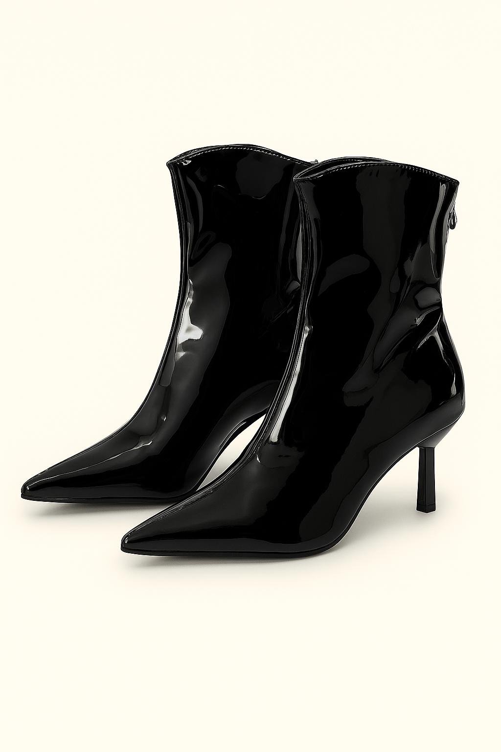 Glossy Pointed Ankle Boots