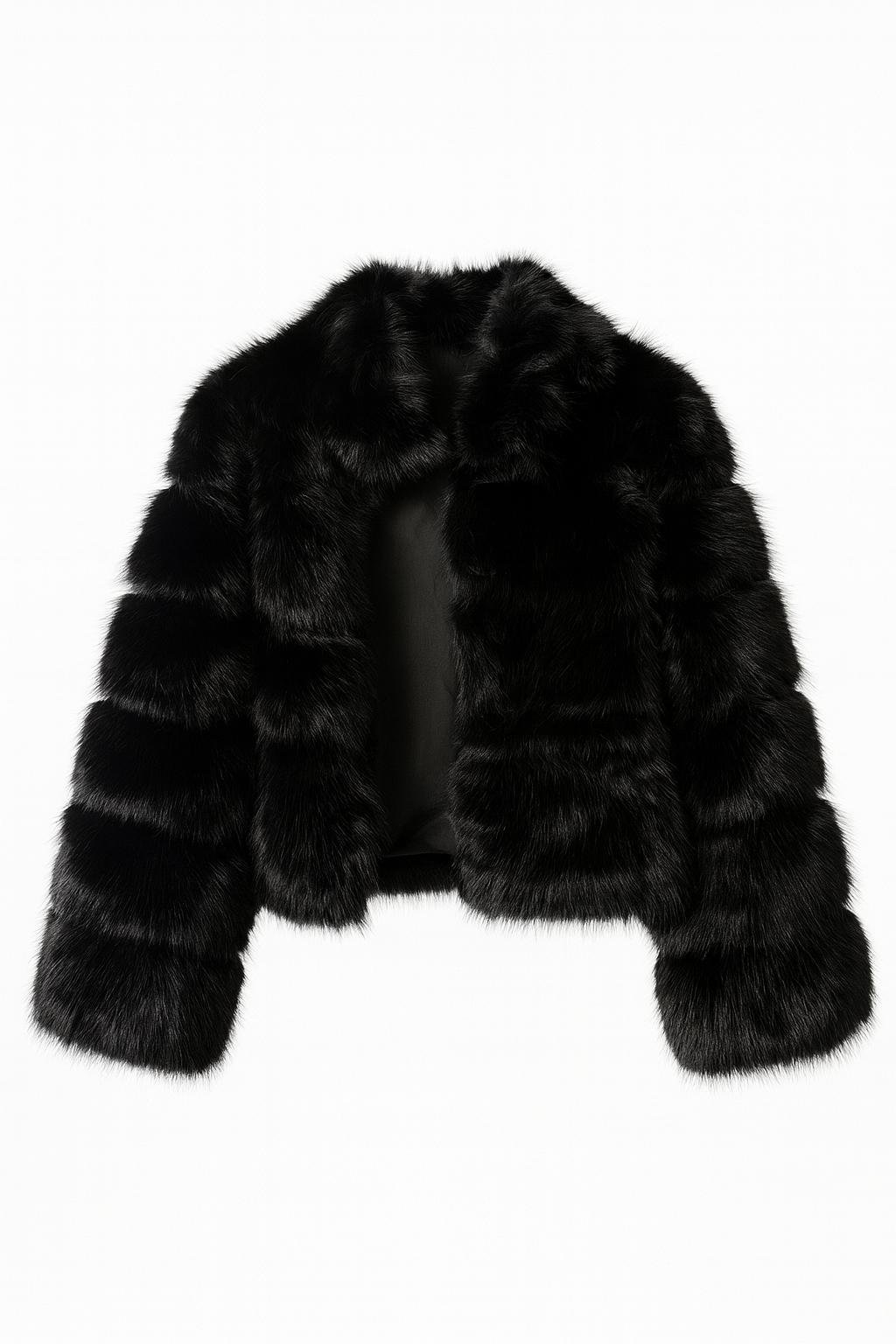 Black Velvet Short Faux Fur Jacket