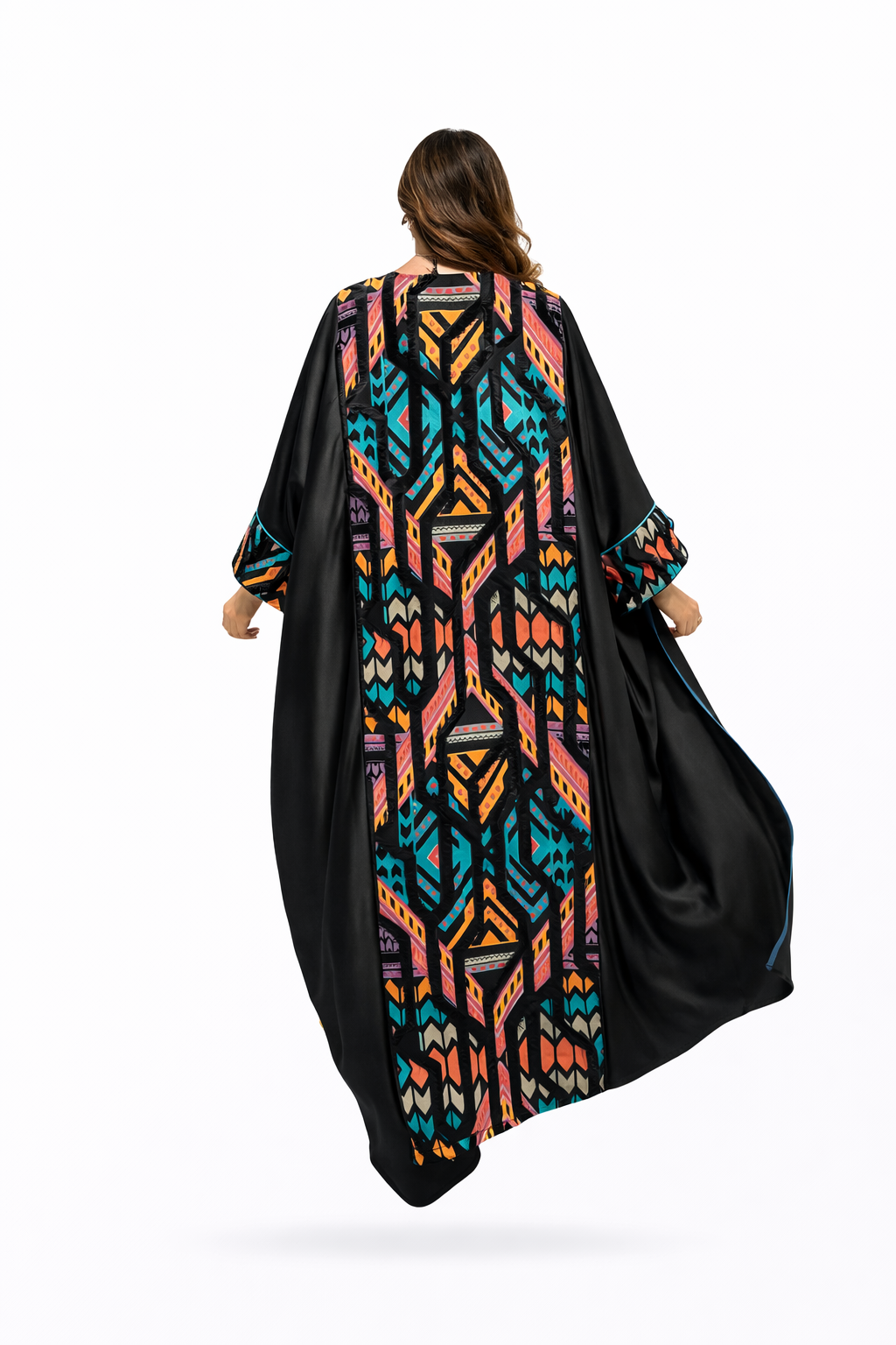 Modern Black Abaya with Embroidered Statement Sleeves - Image 2
