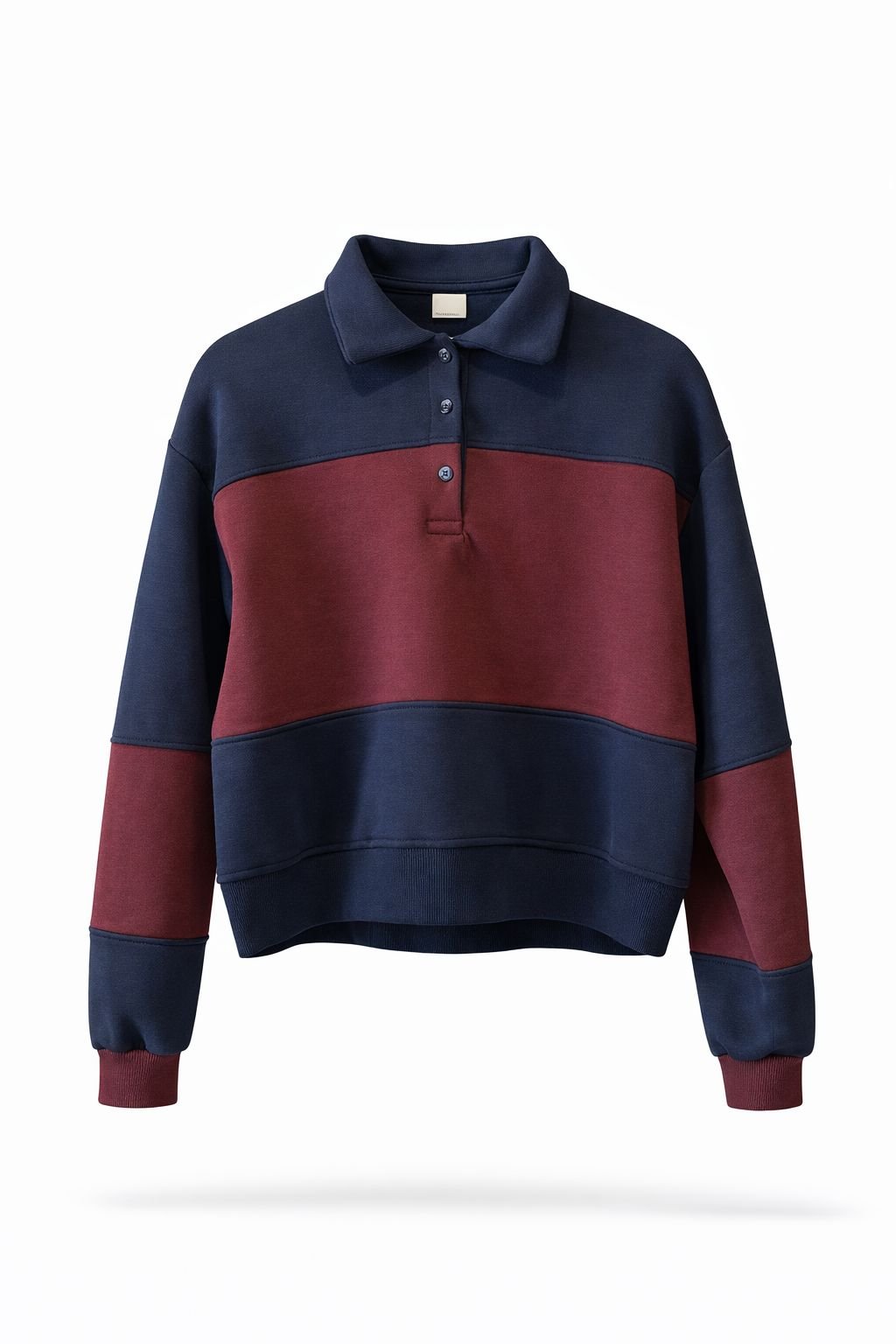 Colorblock Polo Sweatshirt – Navy & Burgundy
