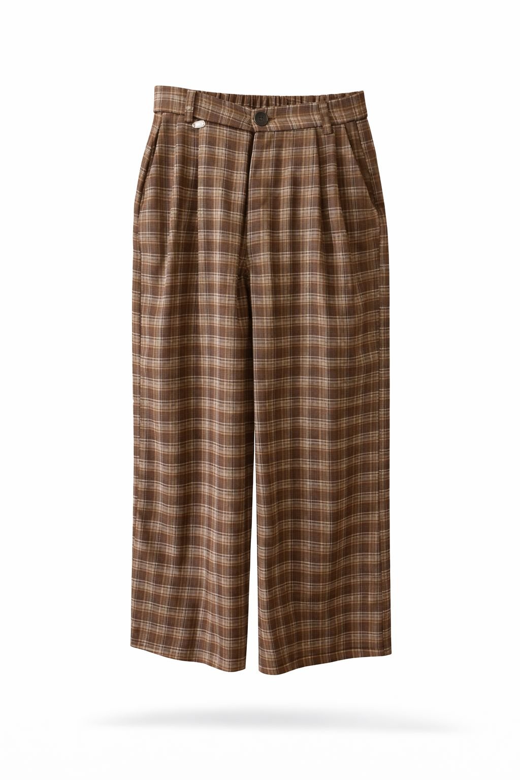 Wide-Leg Plaid Trousers – Warm Brown