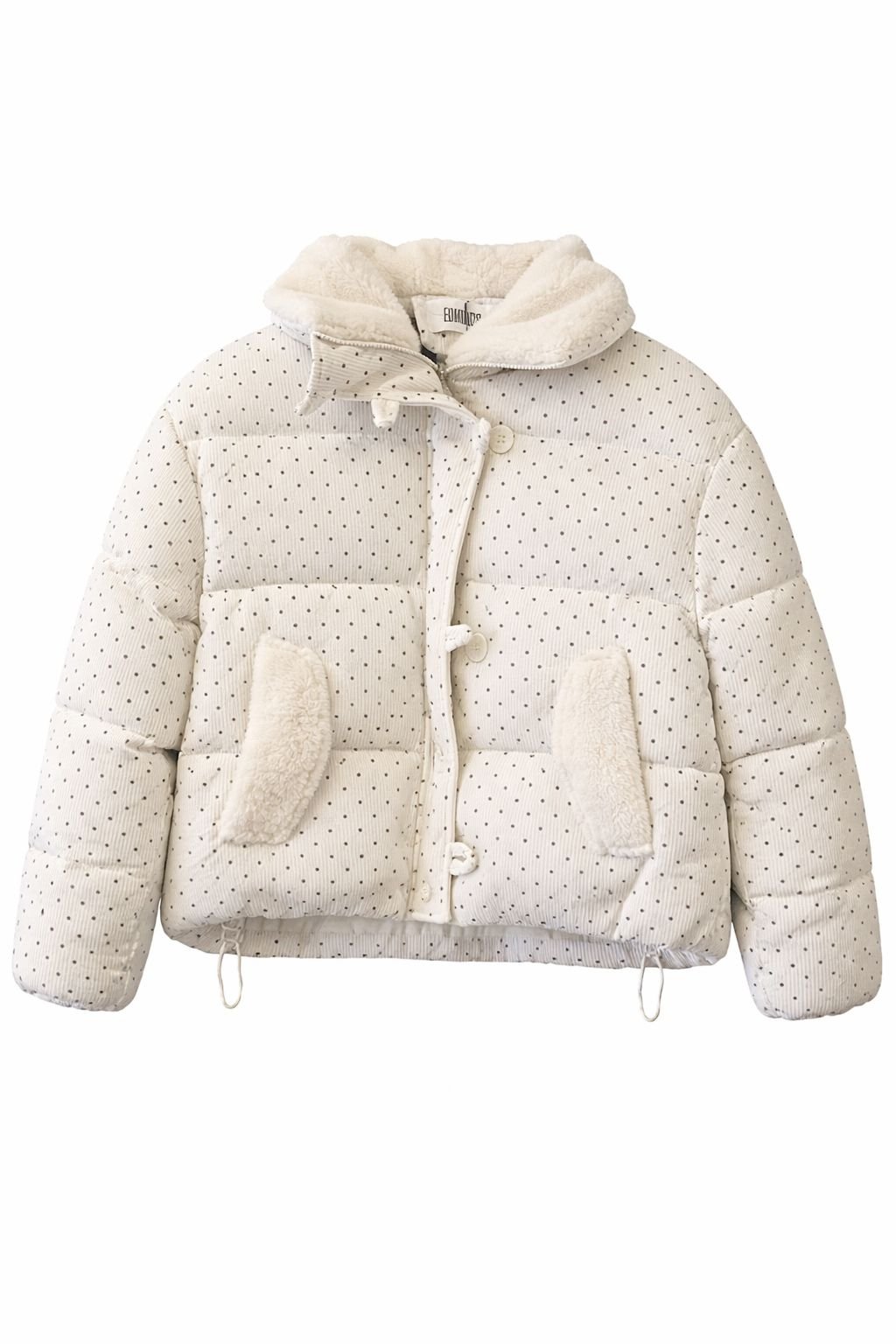 Cream Polka Dot Sherpa Puffer Jacket
