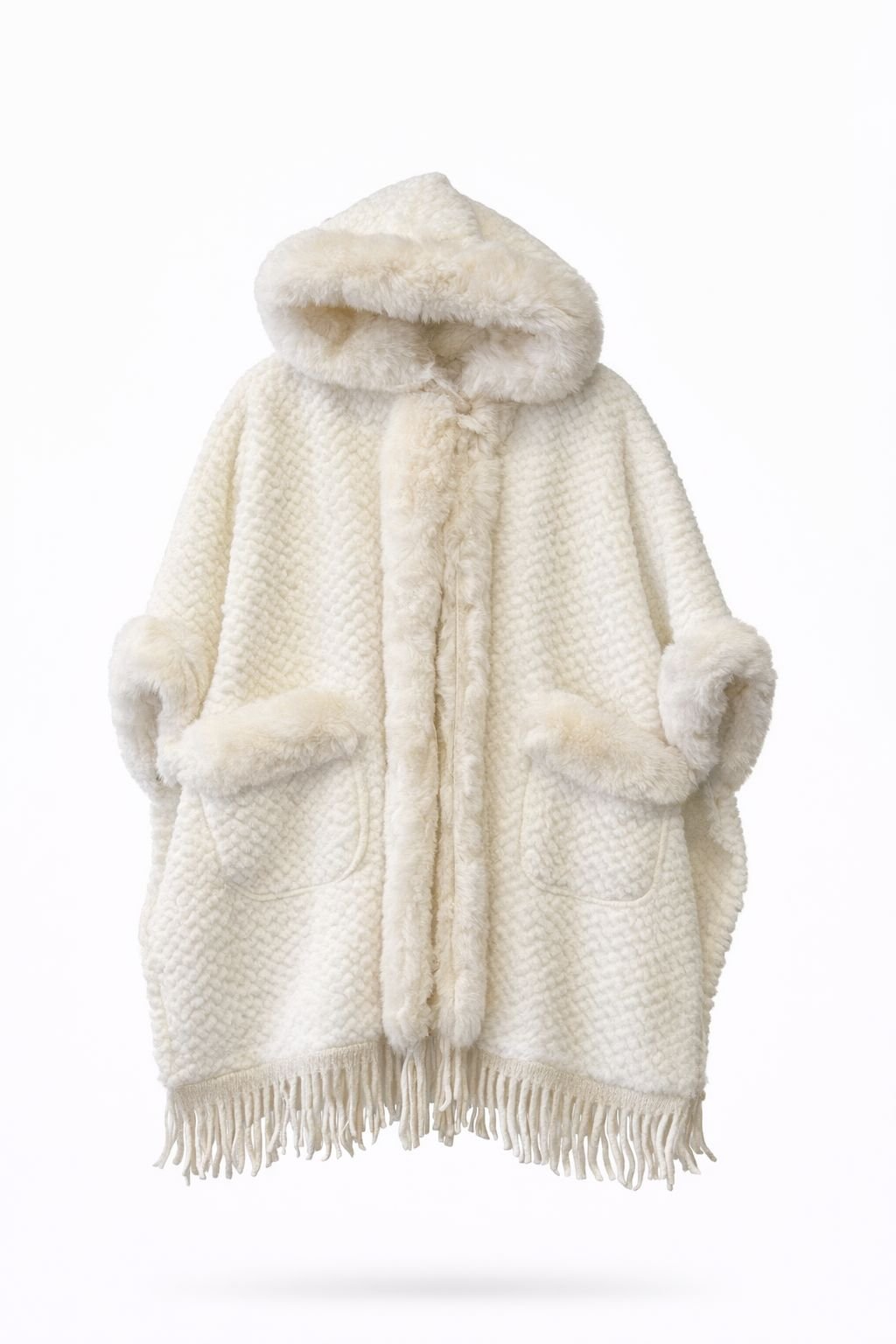 Ivory Faux Fur Hooded Cape Coat