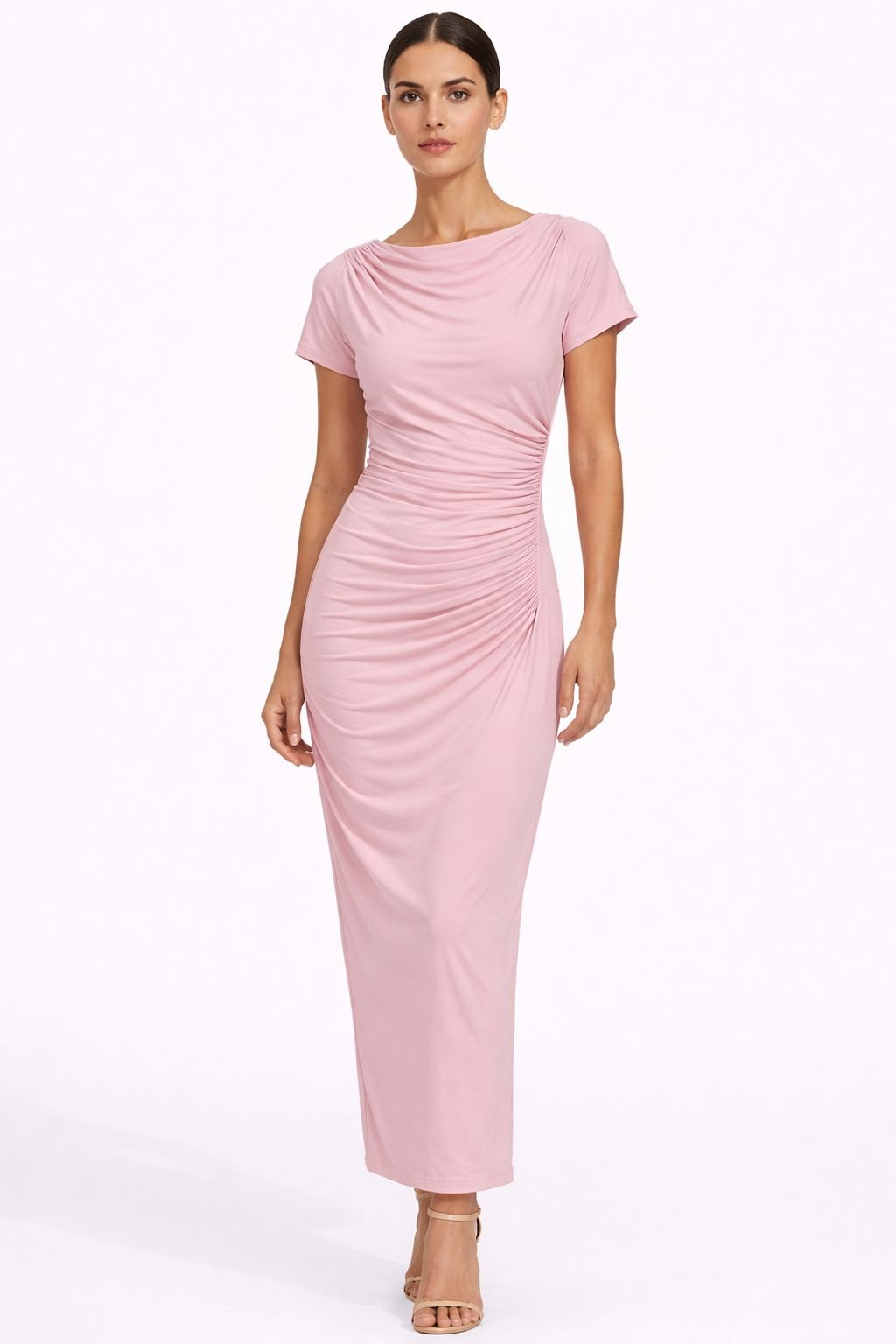 Rose Aura Ruched Midi Dress
