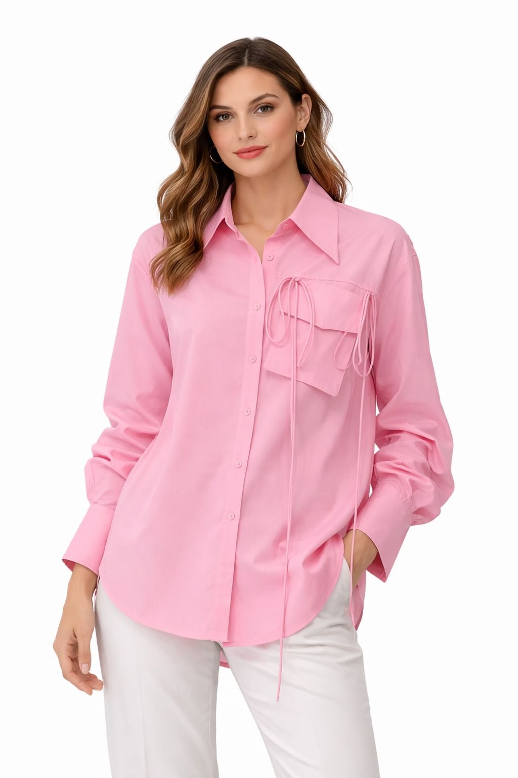 Blush Tie-Detail Pocket Shirt