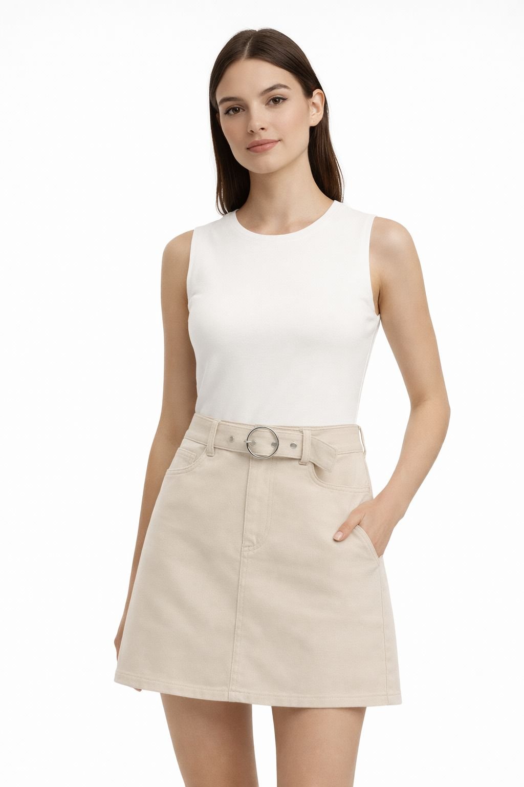 Sand Chic Belted Mini Skirt