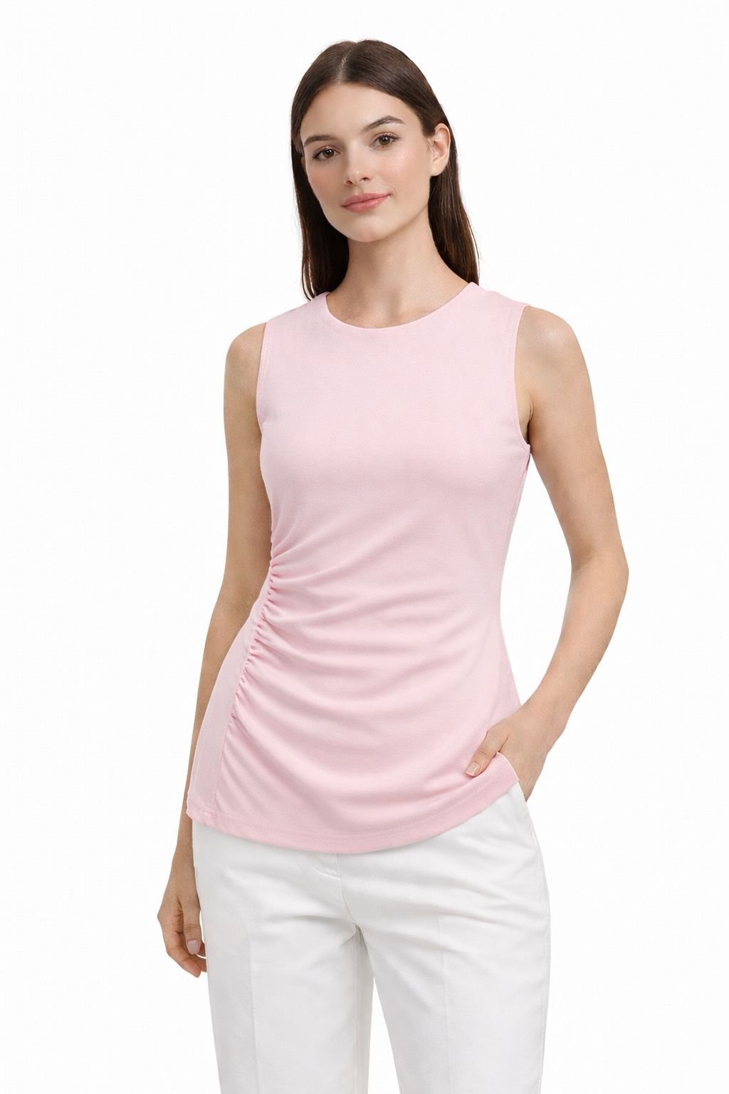 Blush Ruched Side Sleeveless Top