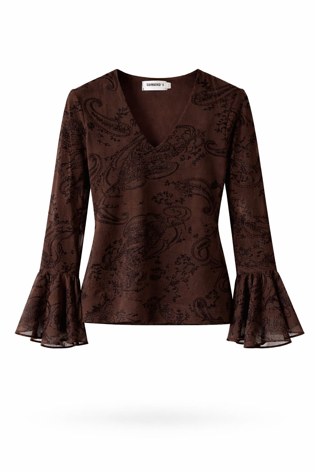 Mocha Paisley Flare Sleeve Blouse