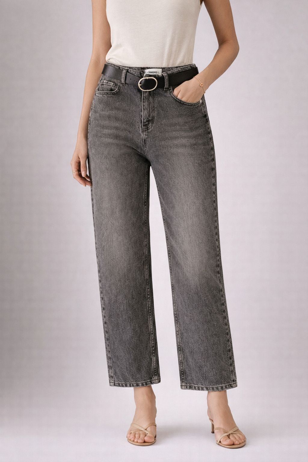 Urban Grey High-Waist Straight Jeans