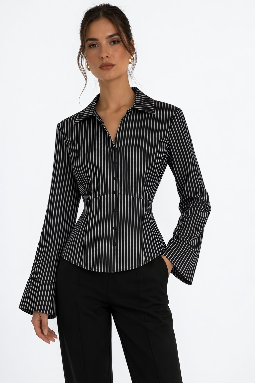 Monochrome Pinstripe Tailored Blouse