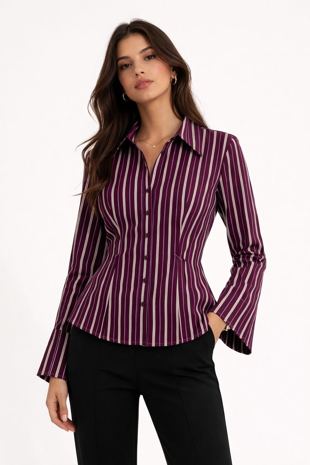 Royal Plum Pinstripe Tailored Blouse