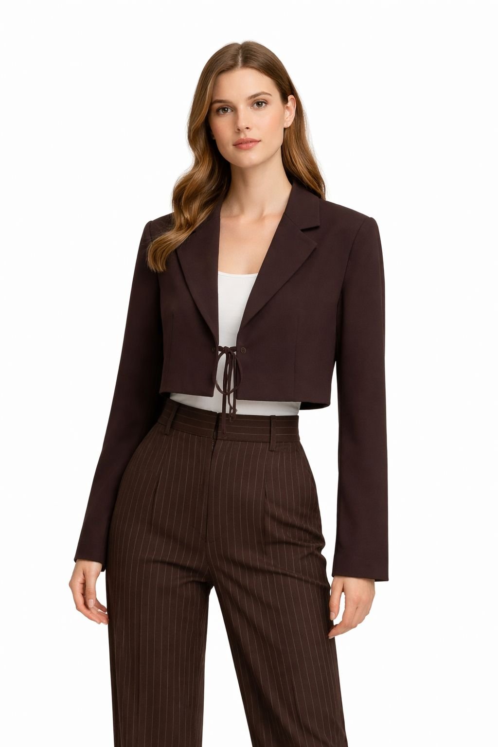 Mocha Cropped Tie Blazer