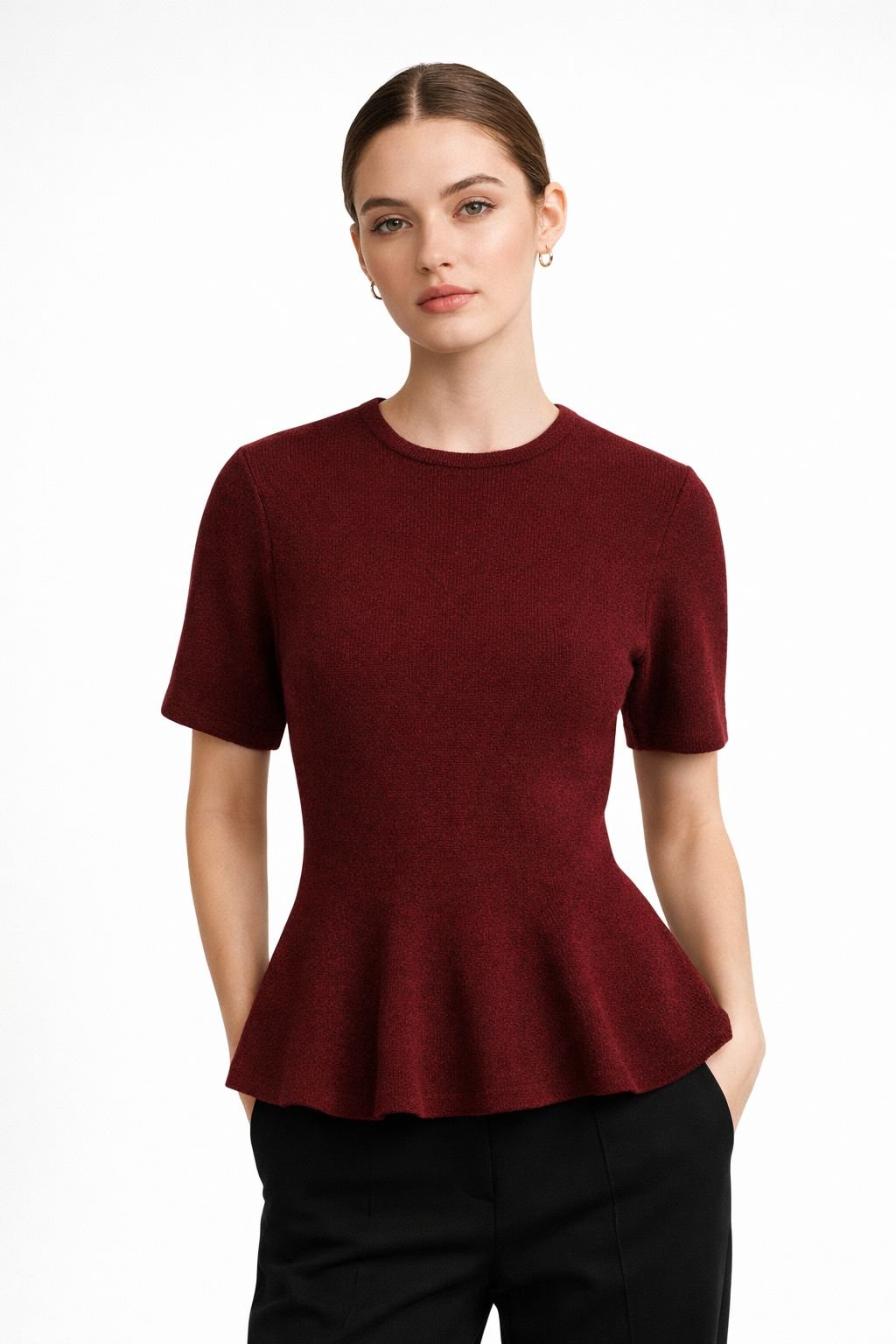 Burgundy Grace Peplum Knit Top