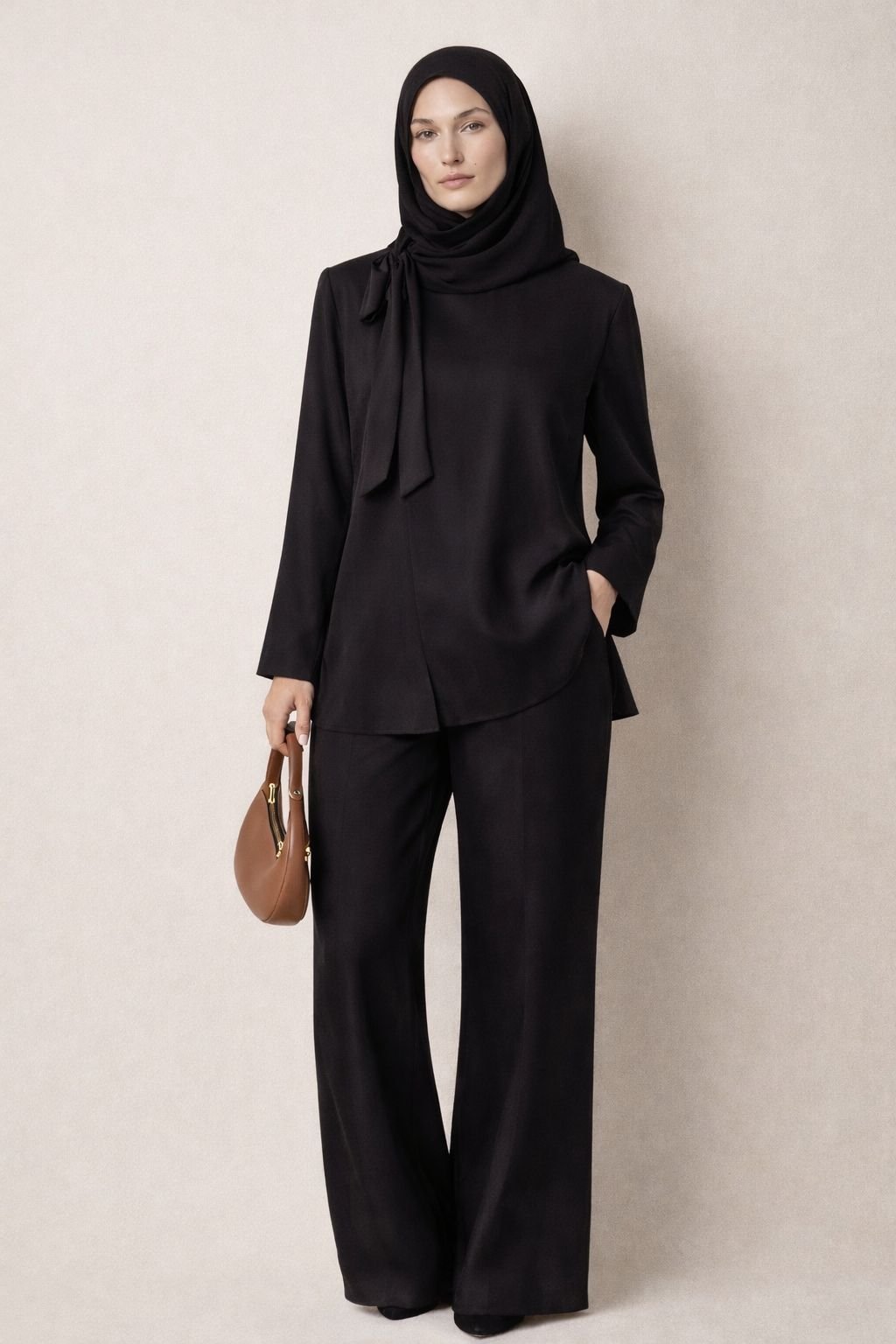 Elegant Tie-Neck Blouse & Wide-Leg Pants Set