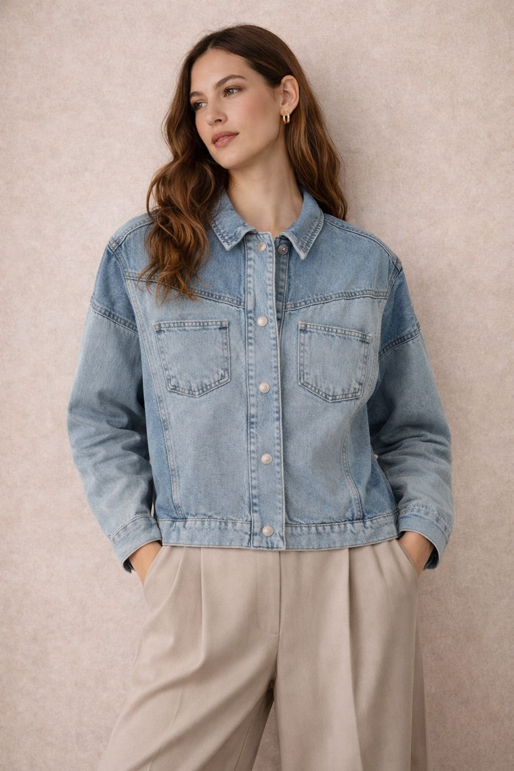 Classic Cropped Denim Jacket – Light Blue