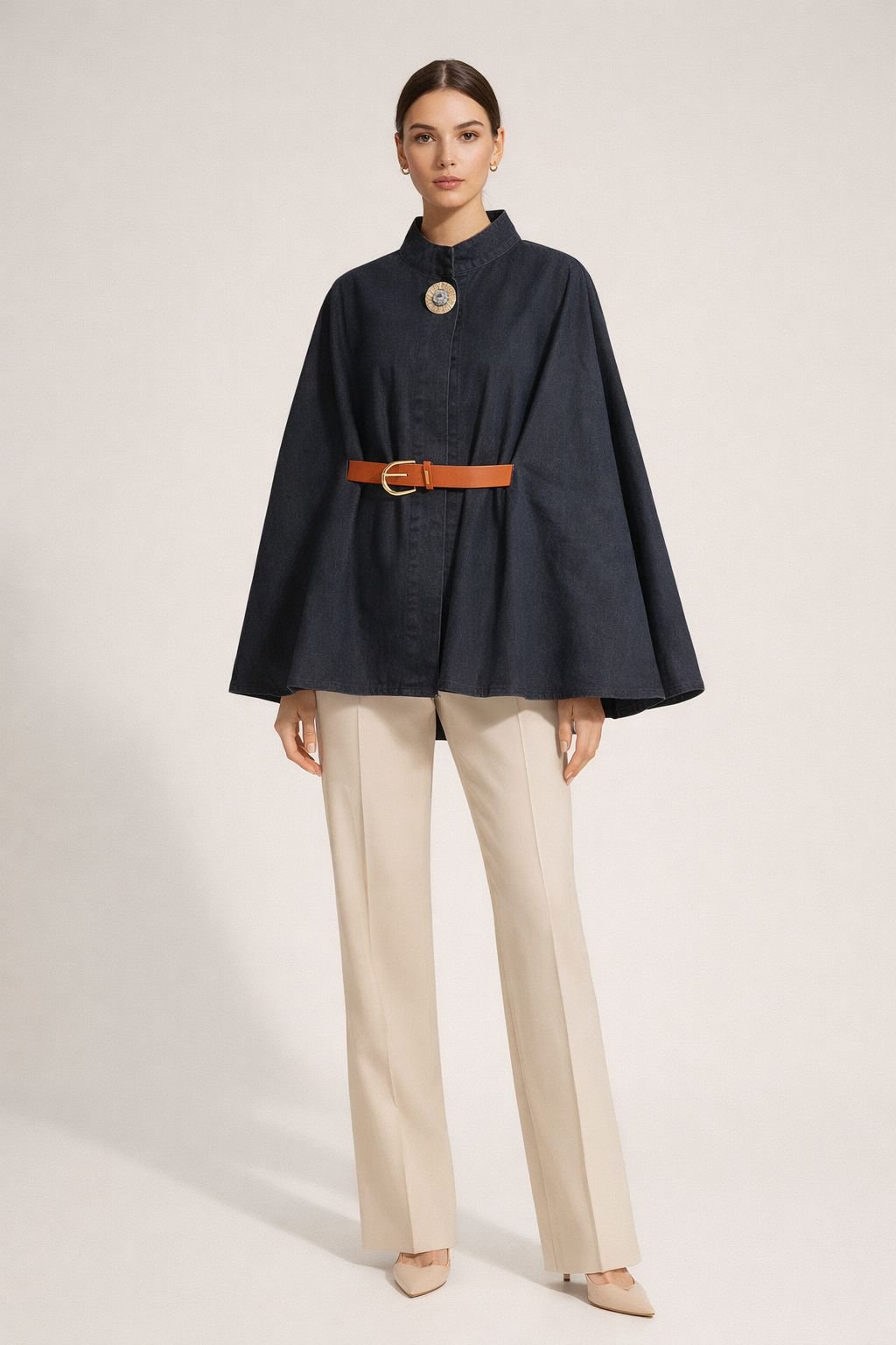 Denim Cape Belted Top