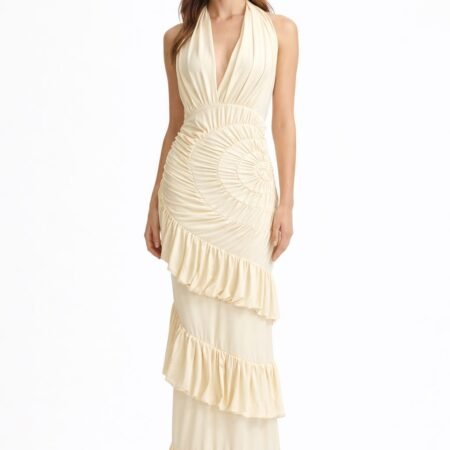 Ivory Sculpted Draped Maxi Dress