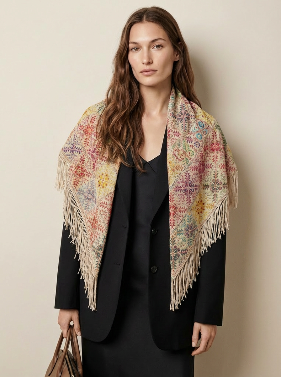 Heritage Embroidered Fringe Shawl