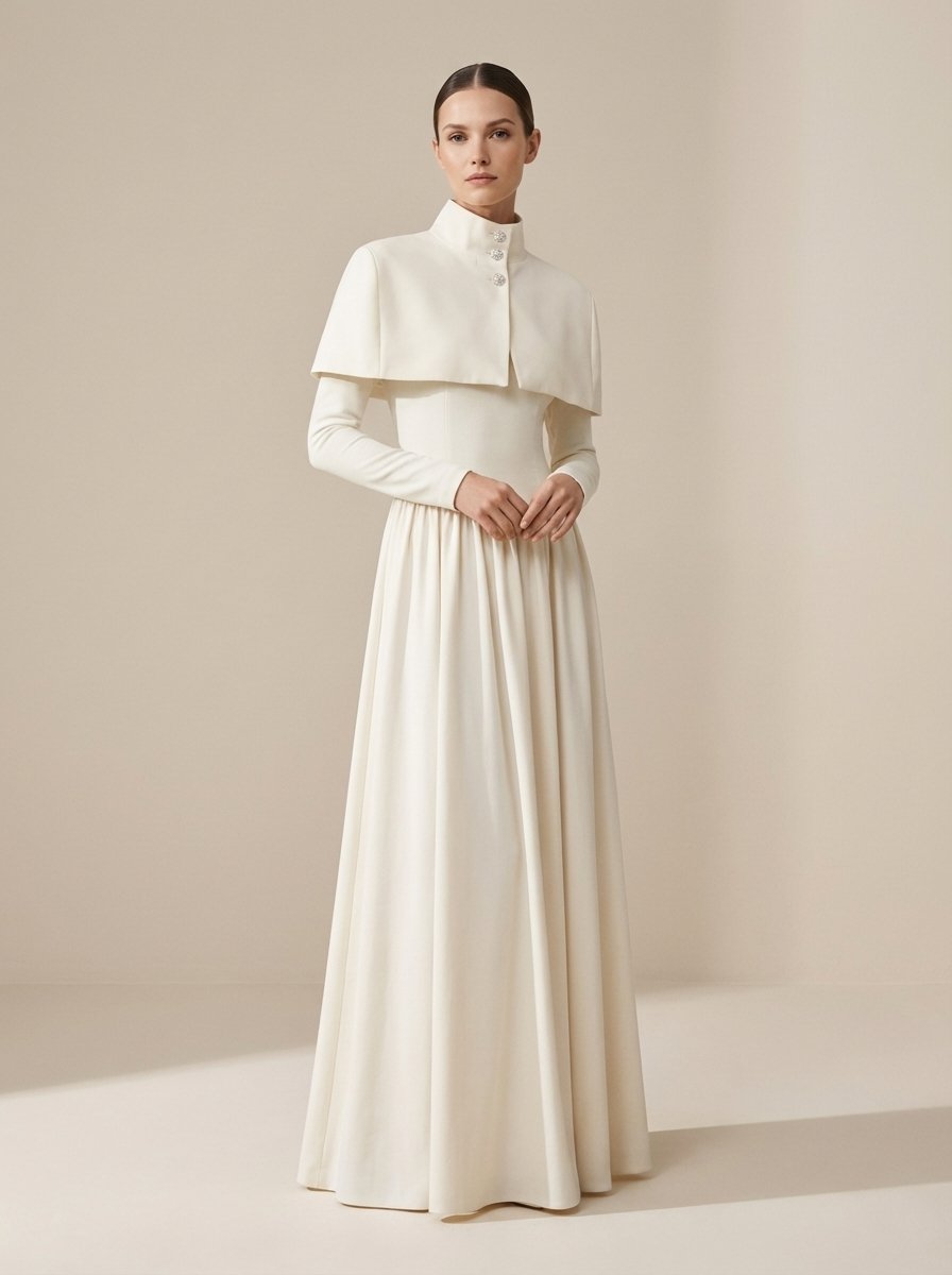 Ivory Elegance Cape Midi Dress