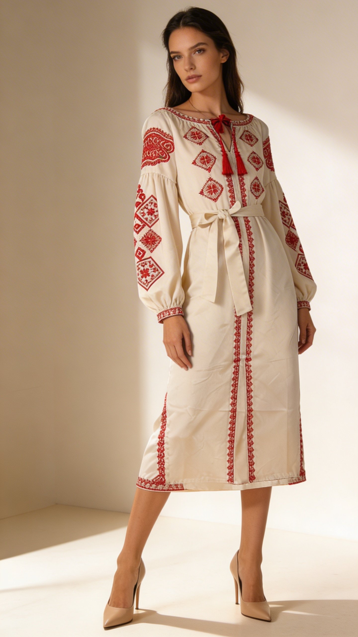 Edmonds Heritage Tatreez Dress – Ivory & Red