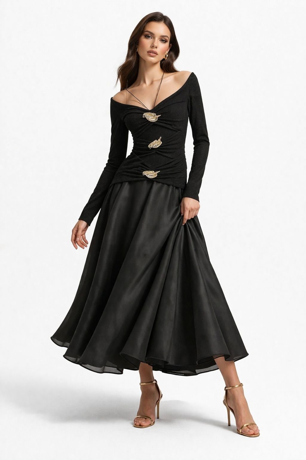 Noir Sculpted Gold Detail Dress