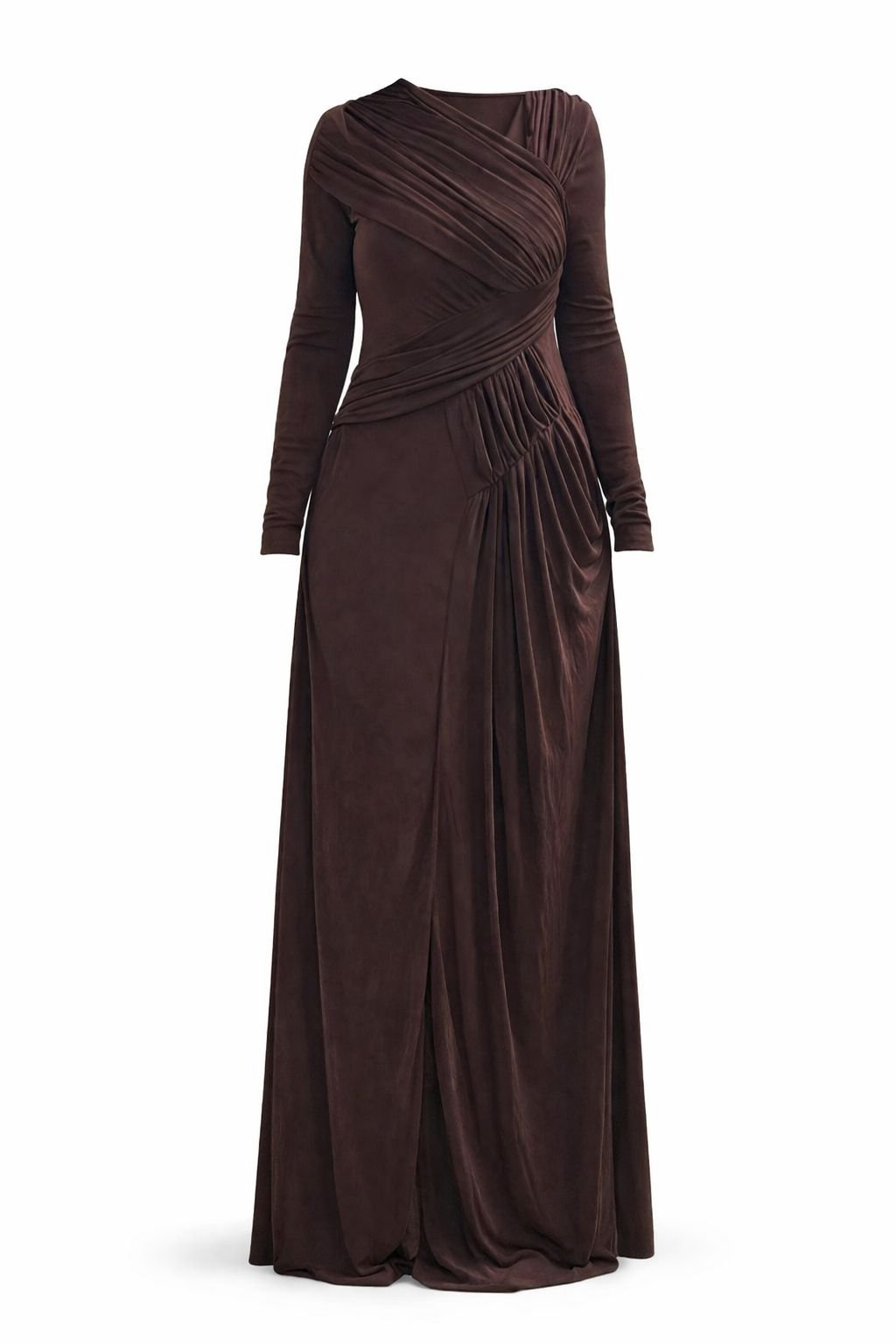 Mocha Draped Elegance Maxi Dress - Image 4