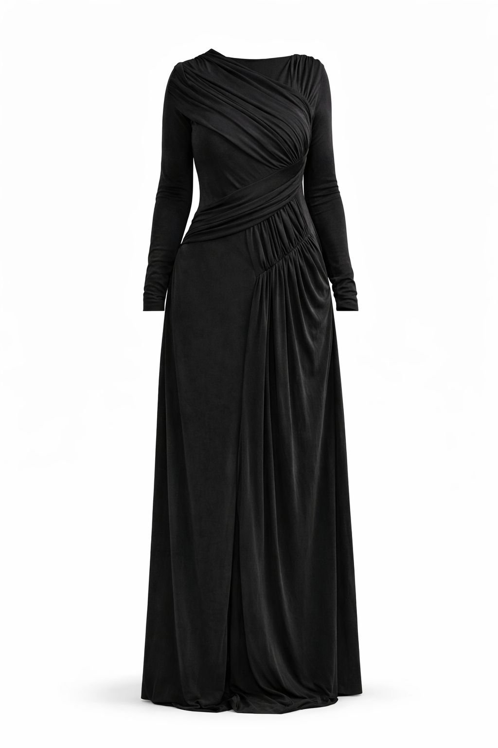 Mocha Draped Elegance Maxi Dress - Image 3