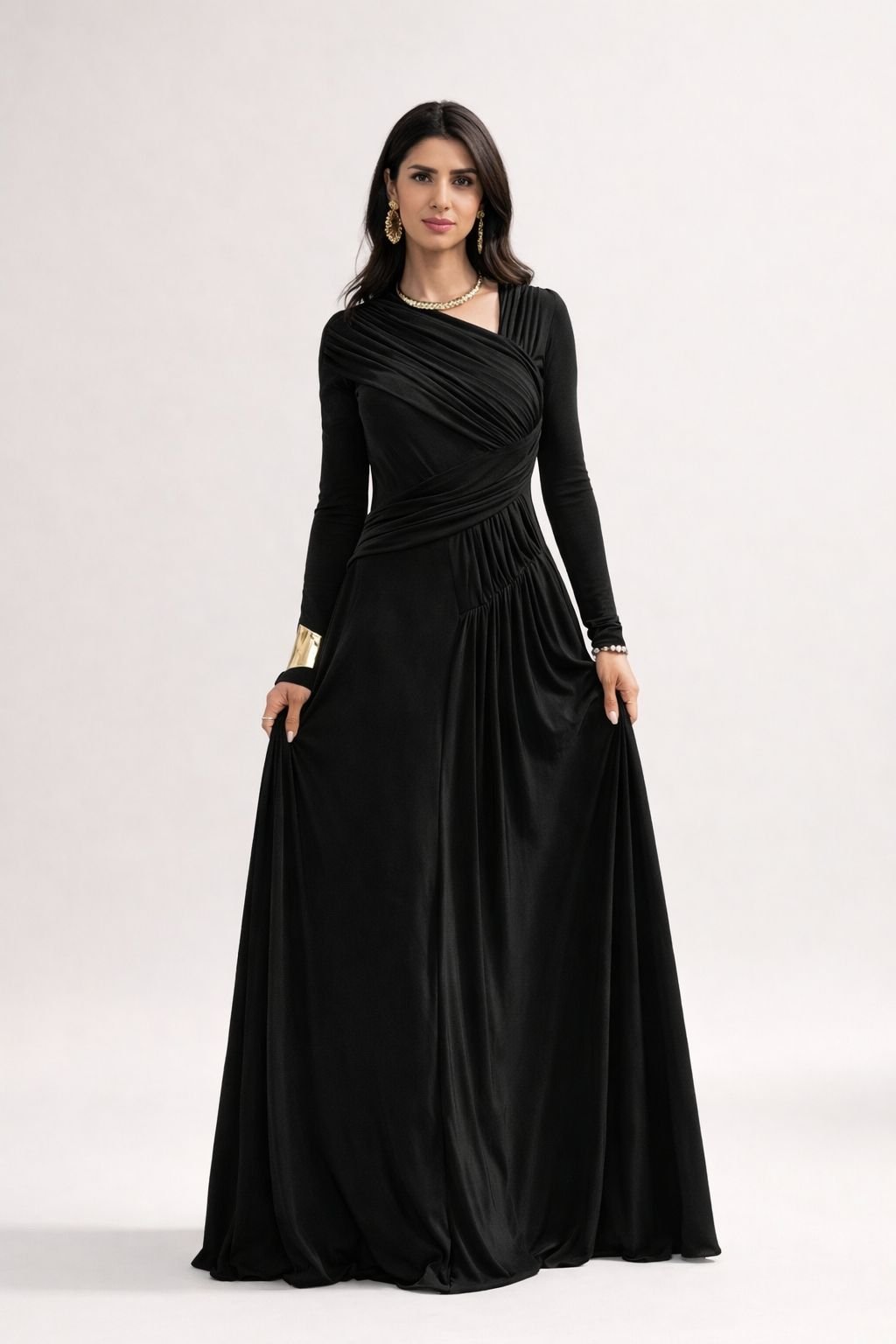 Mocha Draped Elegance Maxi Dress - Image 2