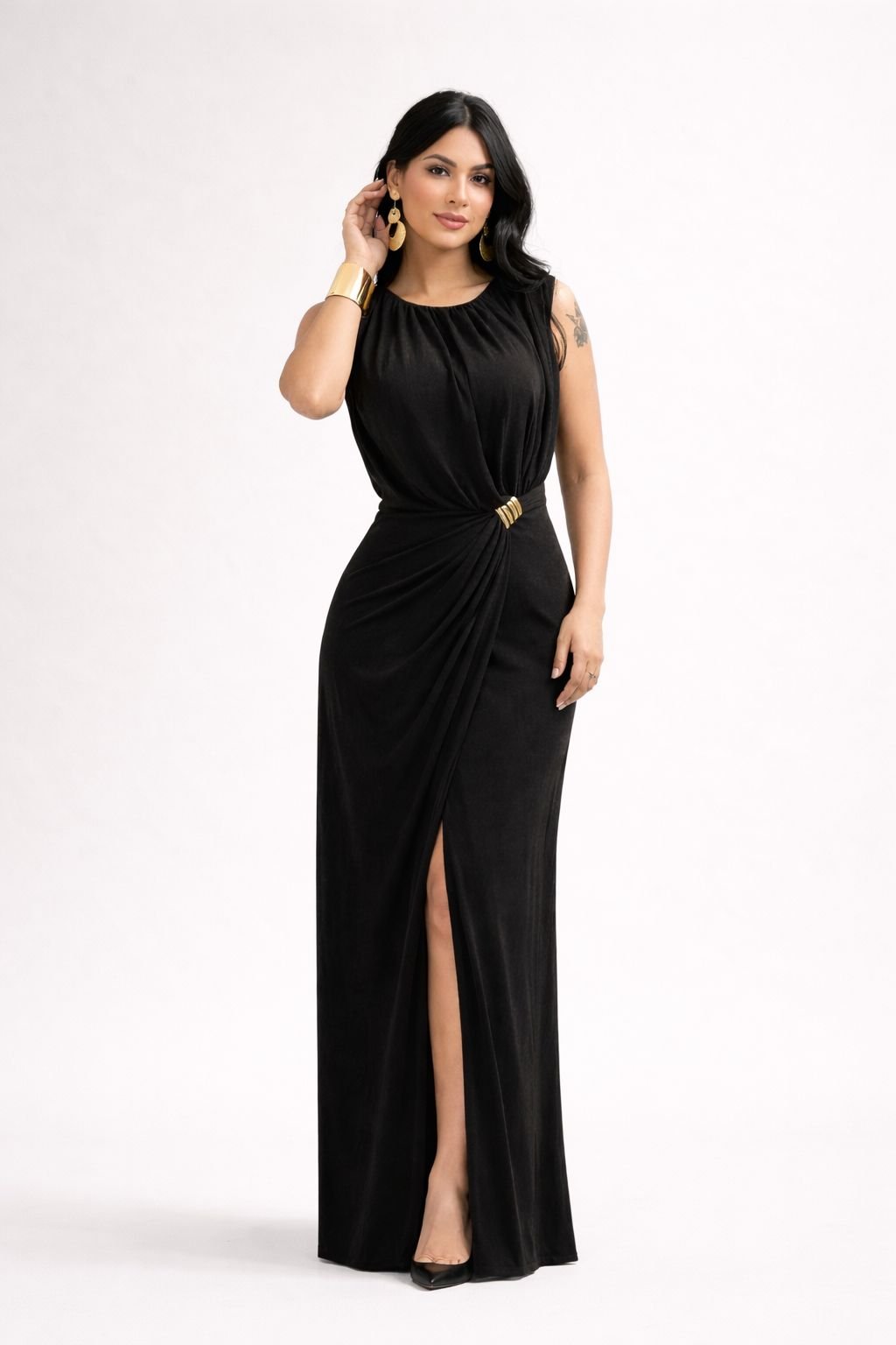 Midnight Sculpt Drape Maxi Dress