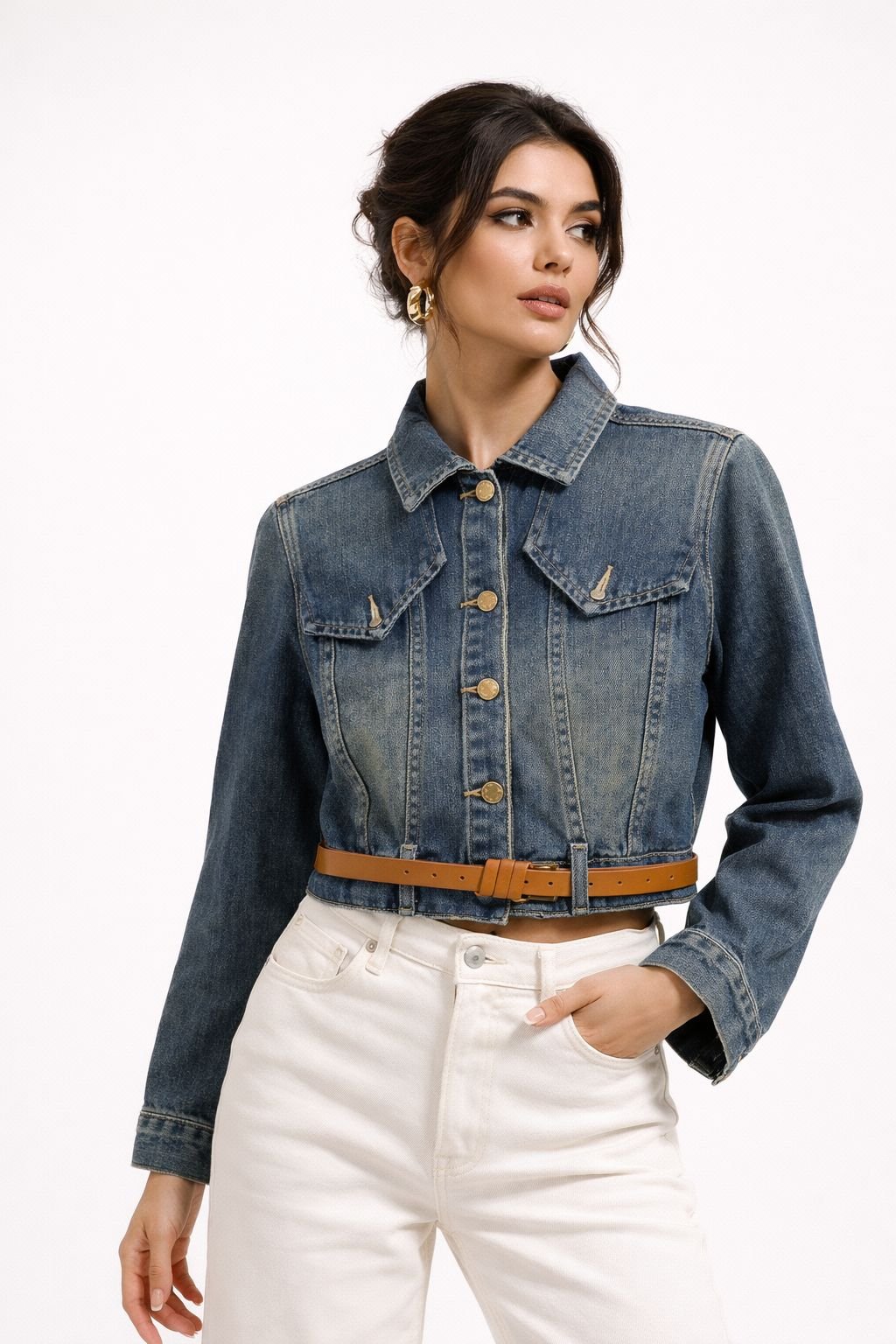 Structured Belted Denim Jacket