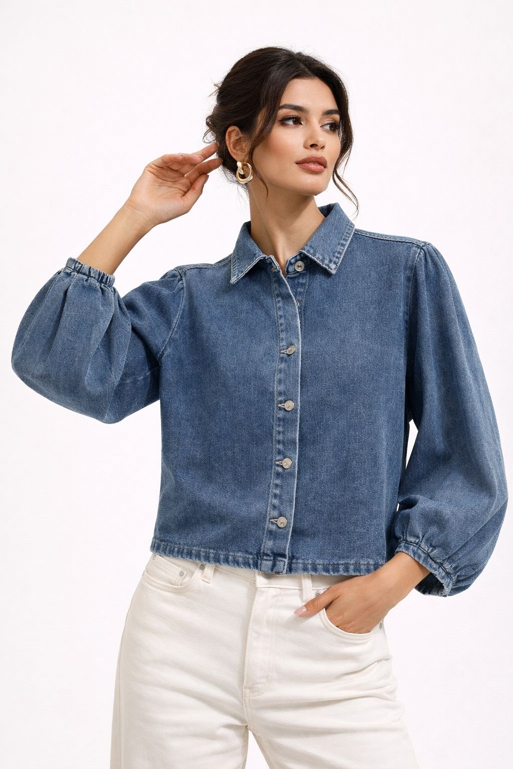 Soft Volume Denim Blouse