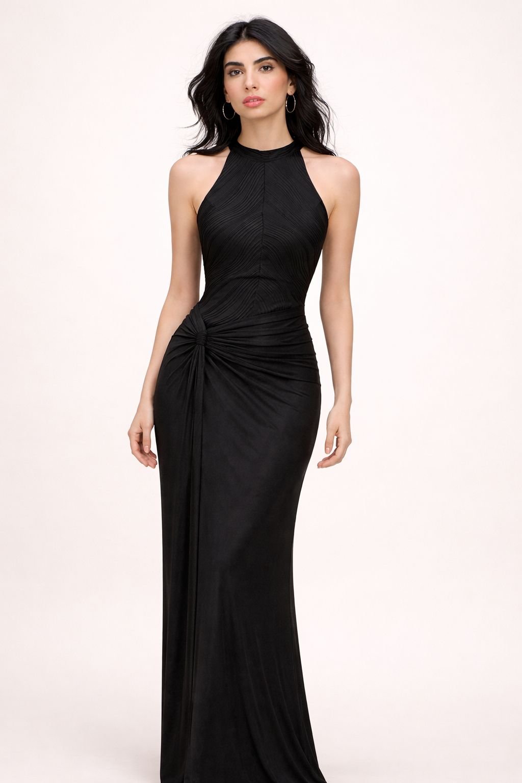 Noir Draped Silhouette Dress