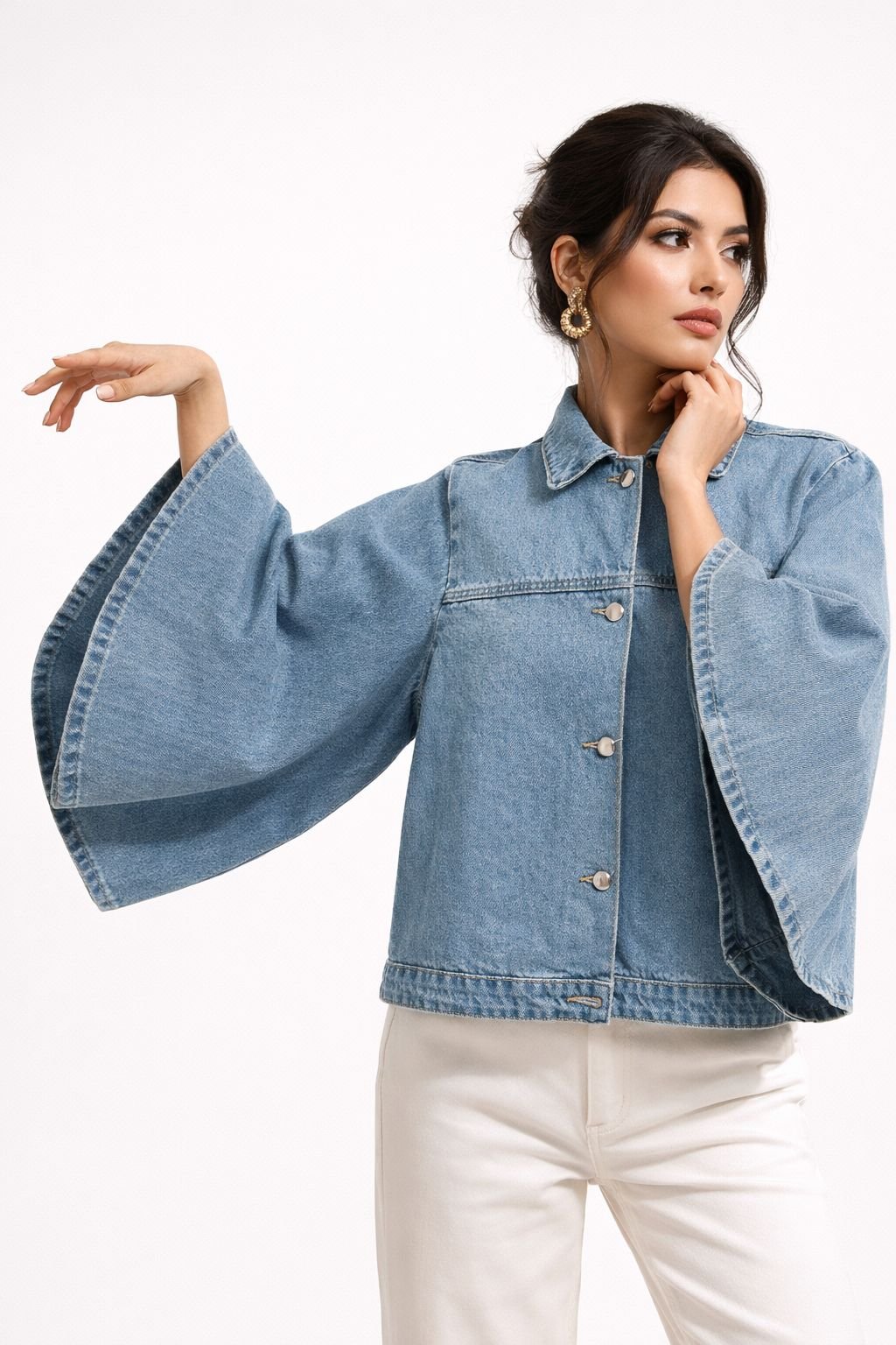 Soft Edge Denim Cape Jacket