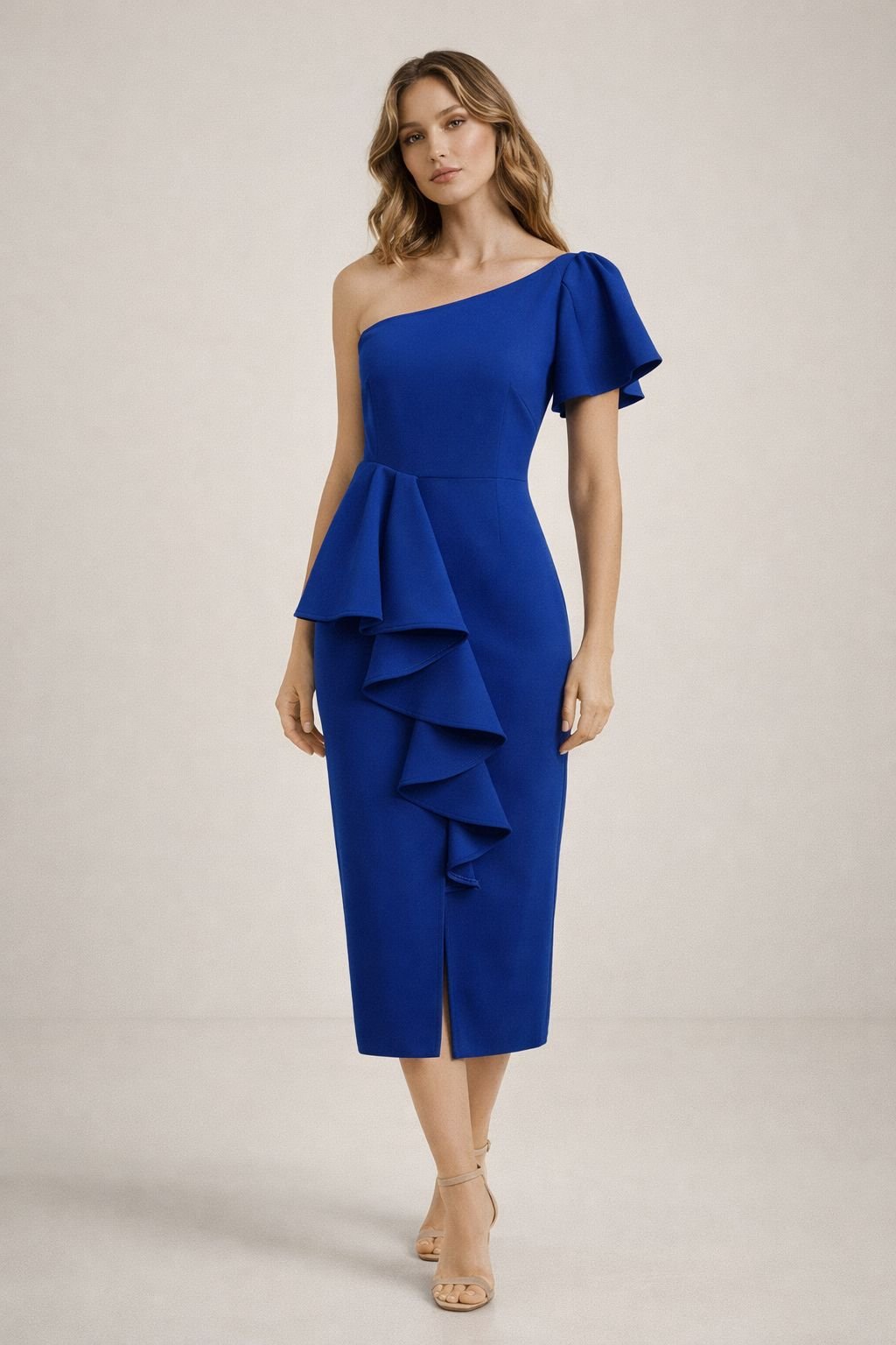 Edmonds One-Shoulder Ruffle Dress – Royal Blue