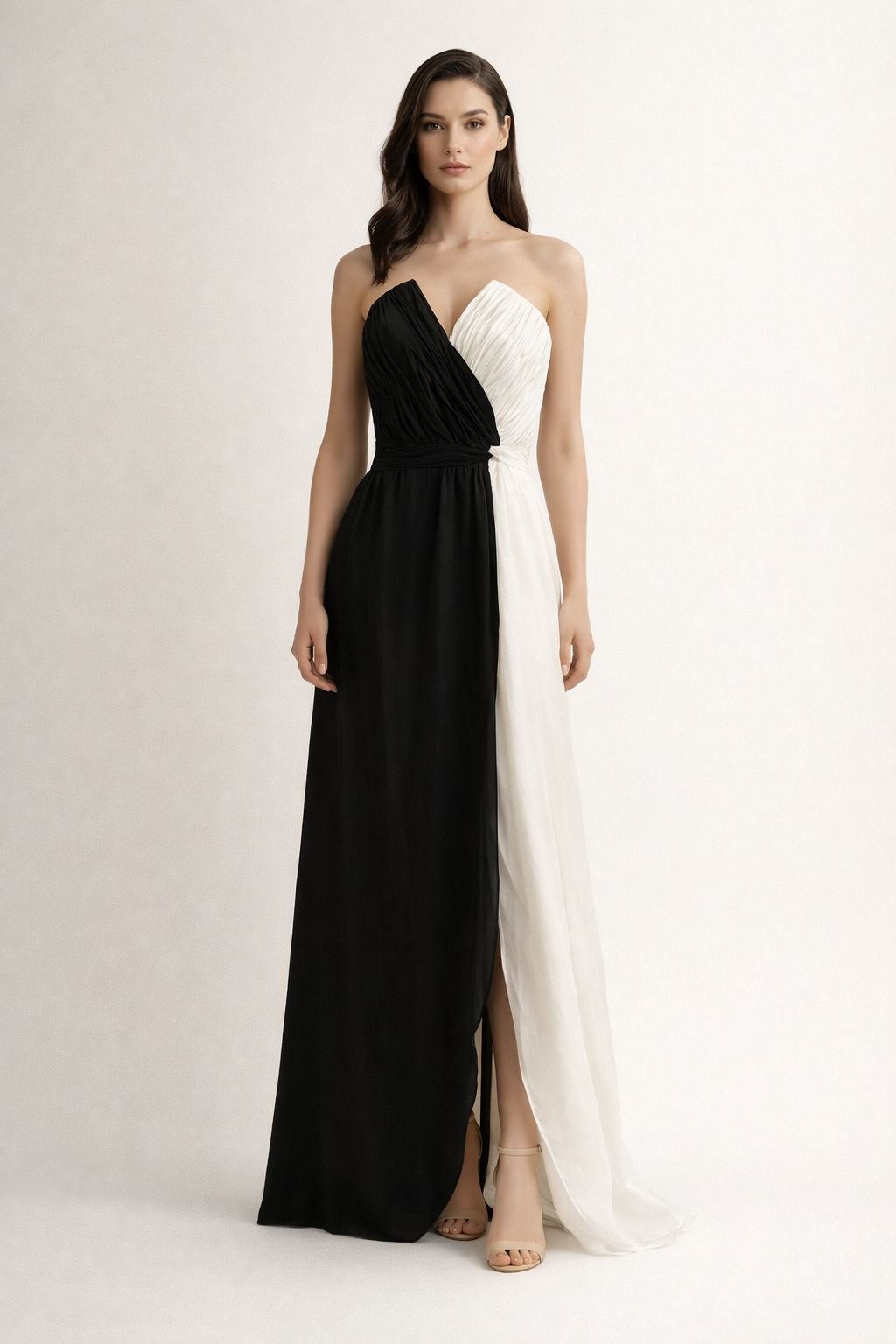Edmonds Dual Tone Draped Gown – Black & White