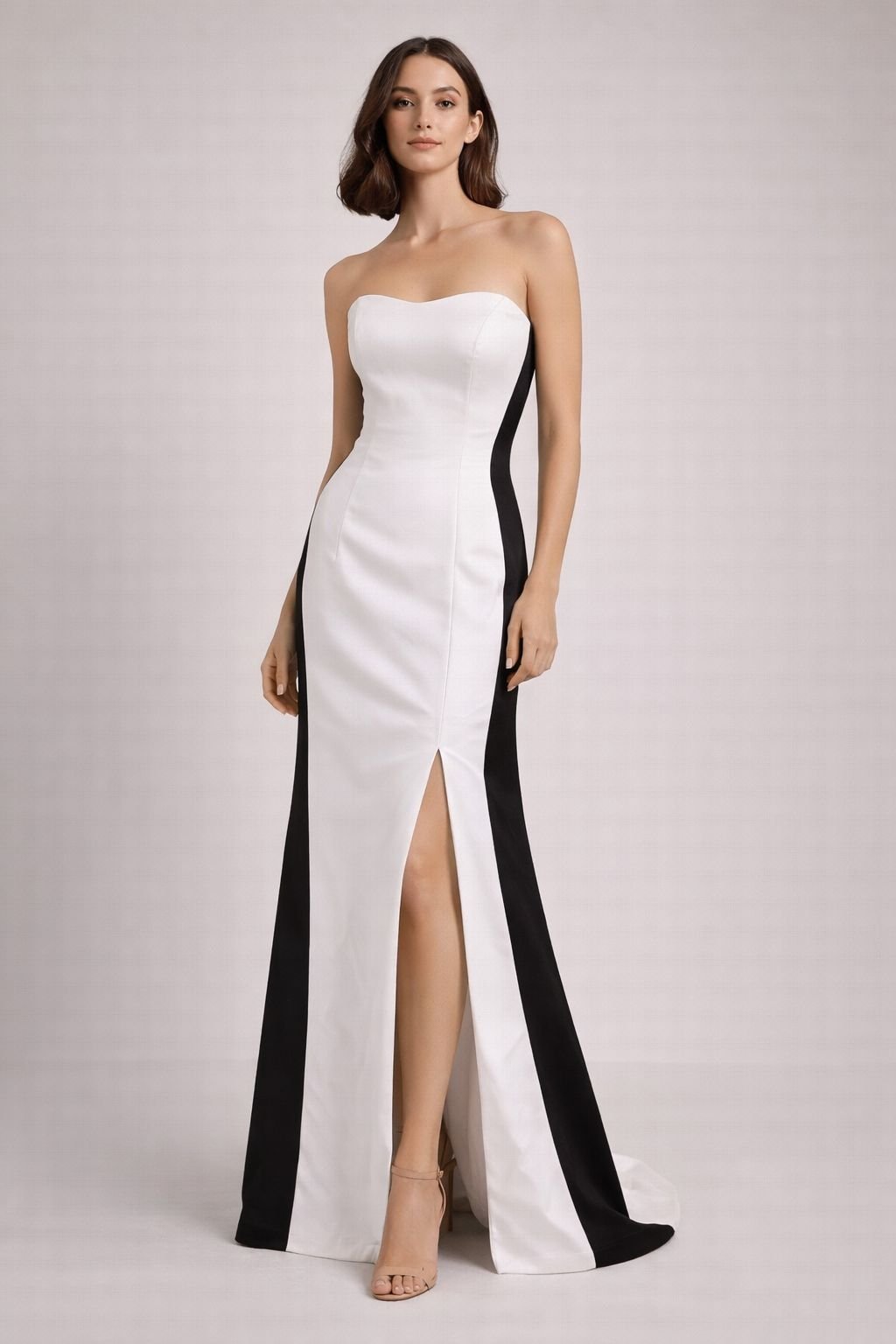 Edmonds Sculpted Contrast Gown – Black & Ivory