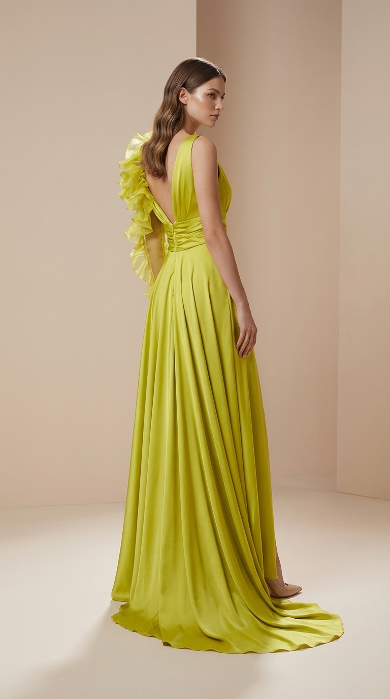 Edmonds Floral Draped Gown – Lime Green - Image 2