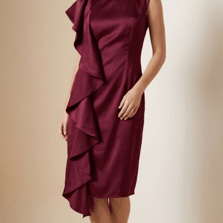 Veloura Draped Midi Dress – Burgundy