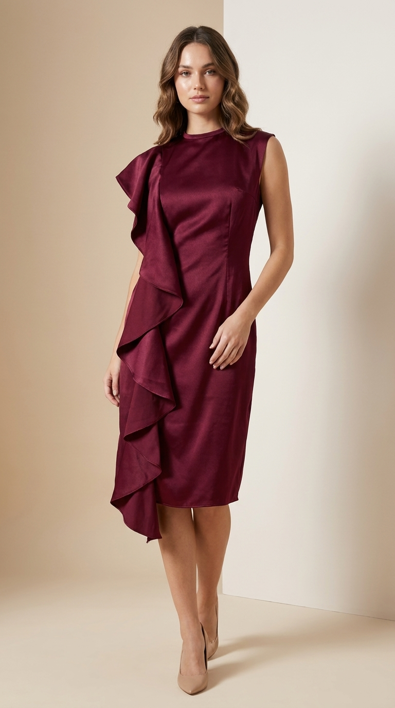 Veloura Draped Midi Dress – Burgundy