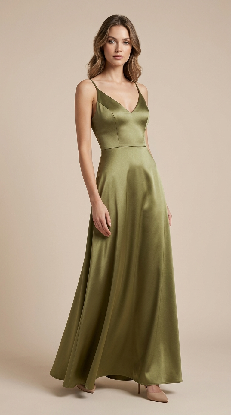 Olive Silk Essence Gown