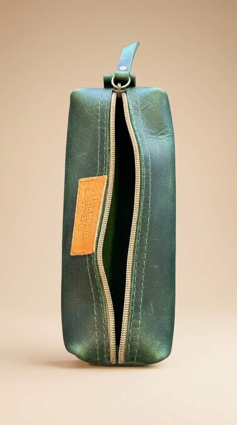 Olive Leather Travel Pouch