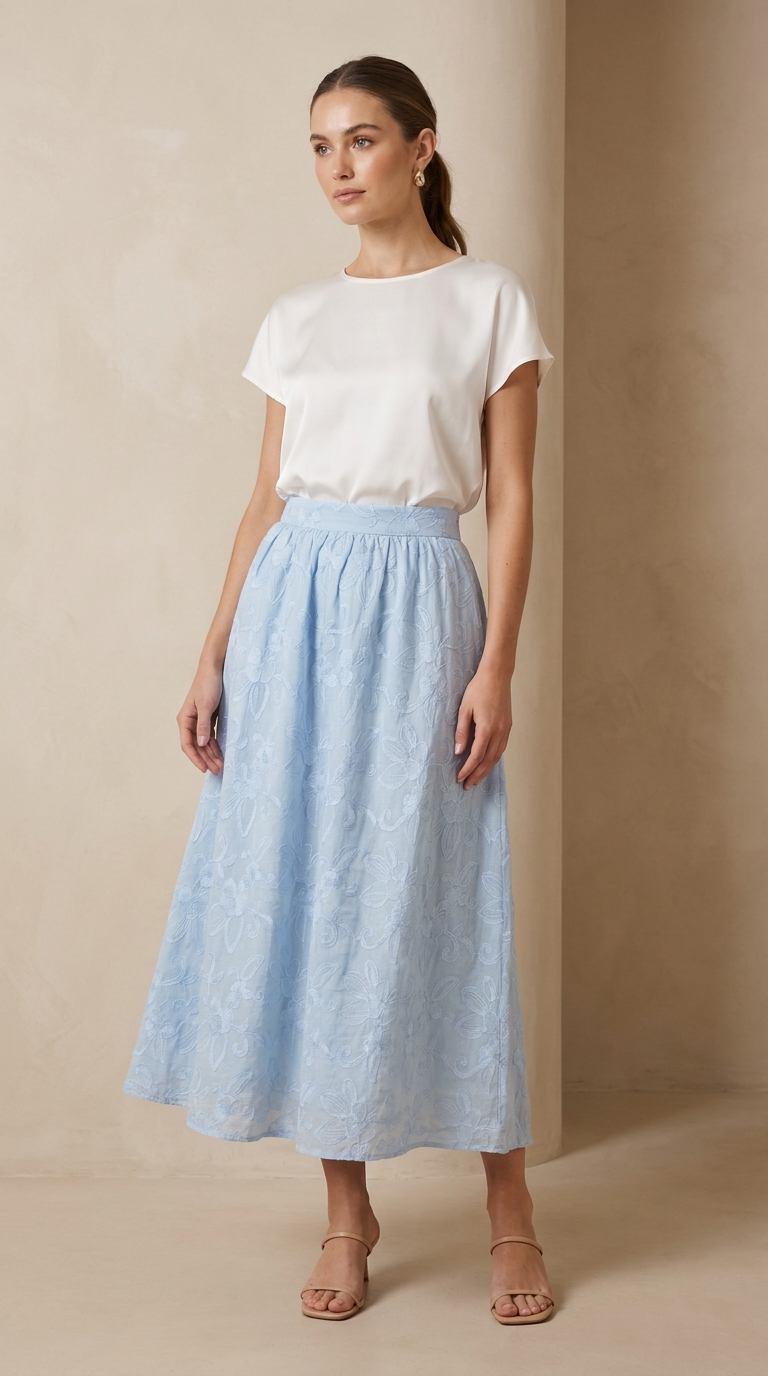 Azure Bloom Midi Skirt