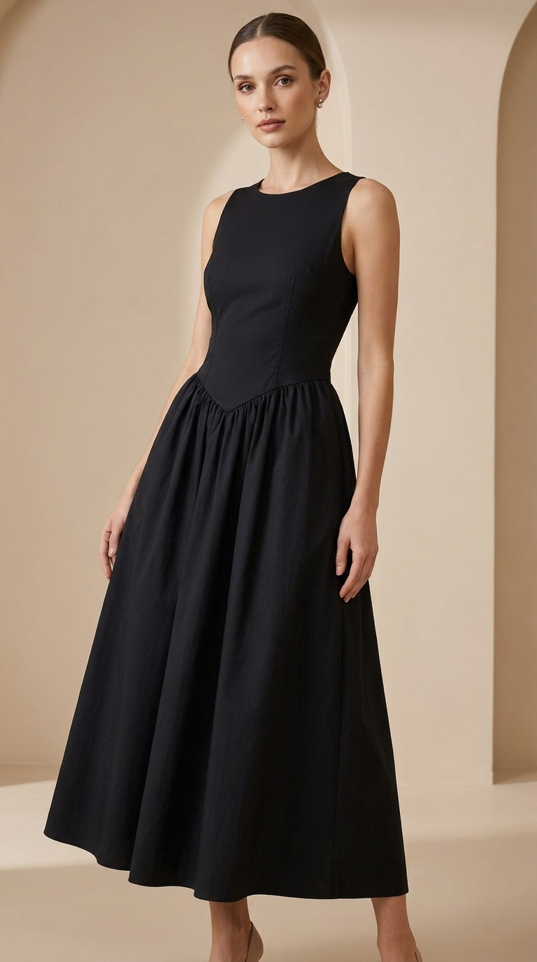 Noir Sculpted Midi Dress