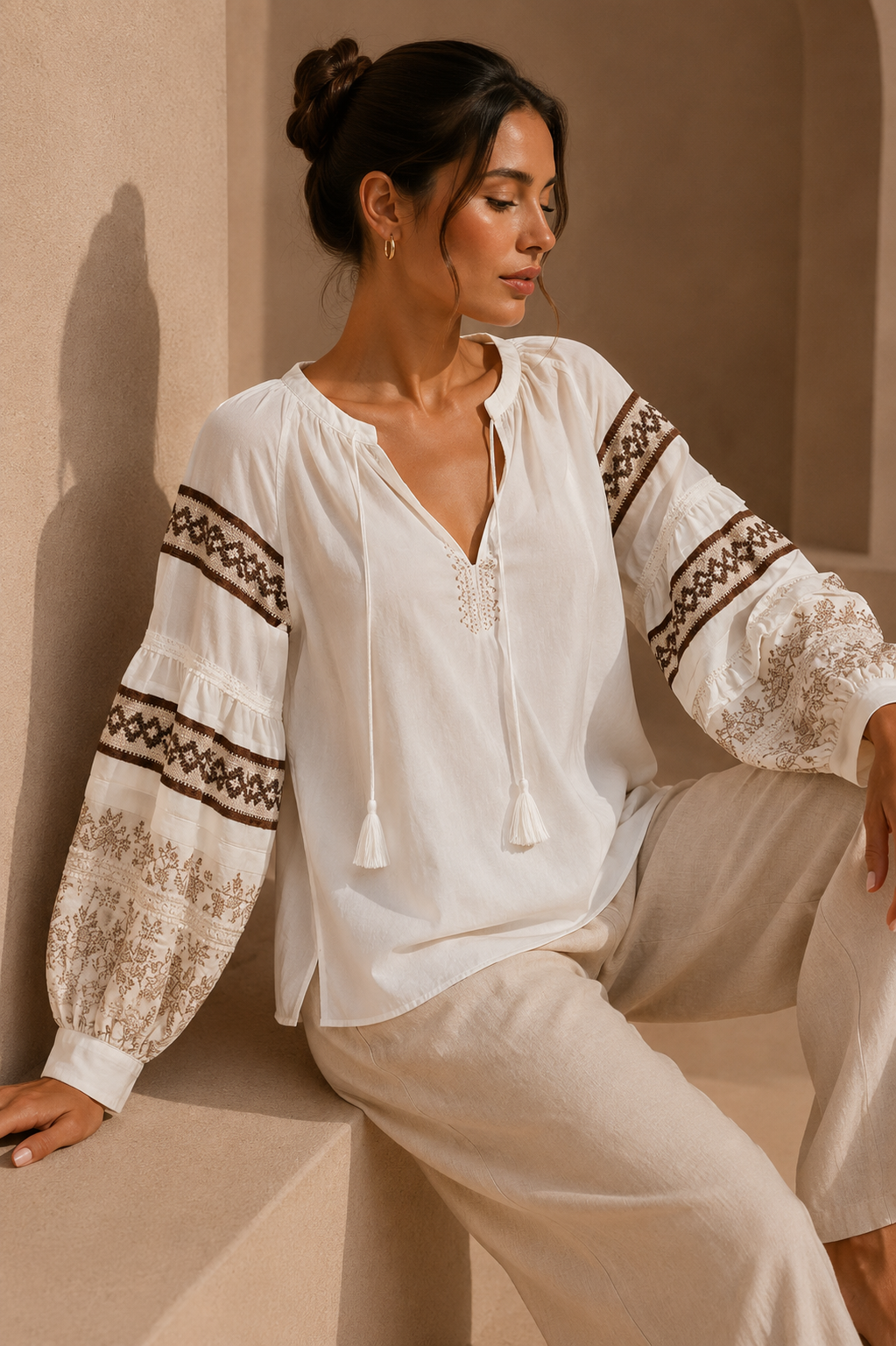 Desert Whisper Embroidered Blouse