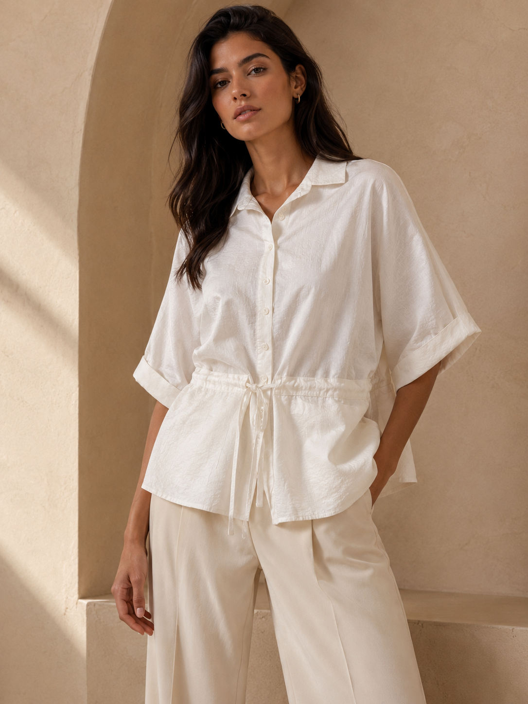 Ivory Cinched Relaxed Shirt