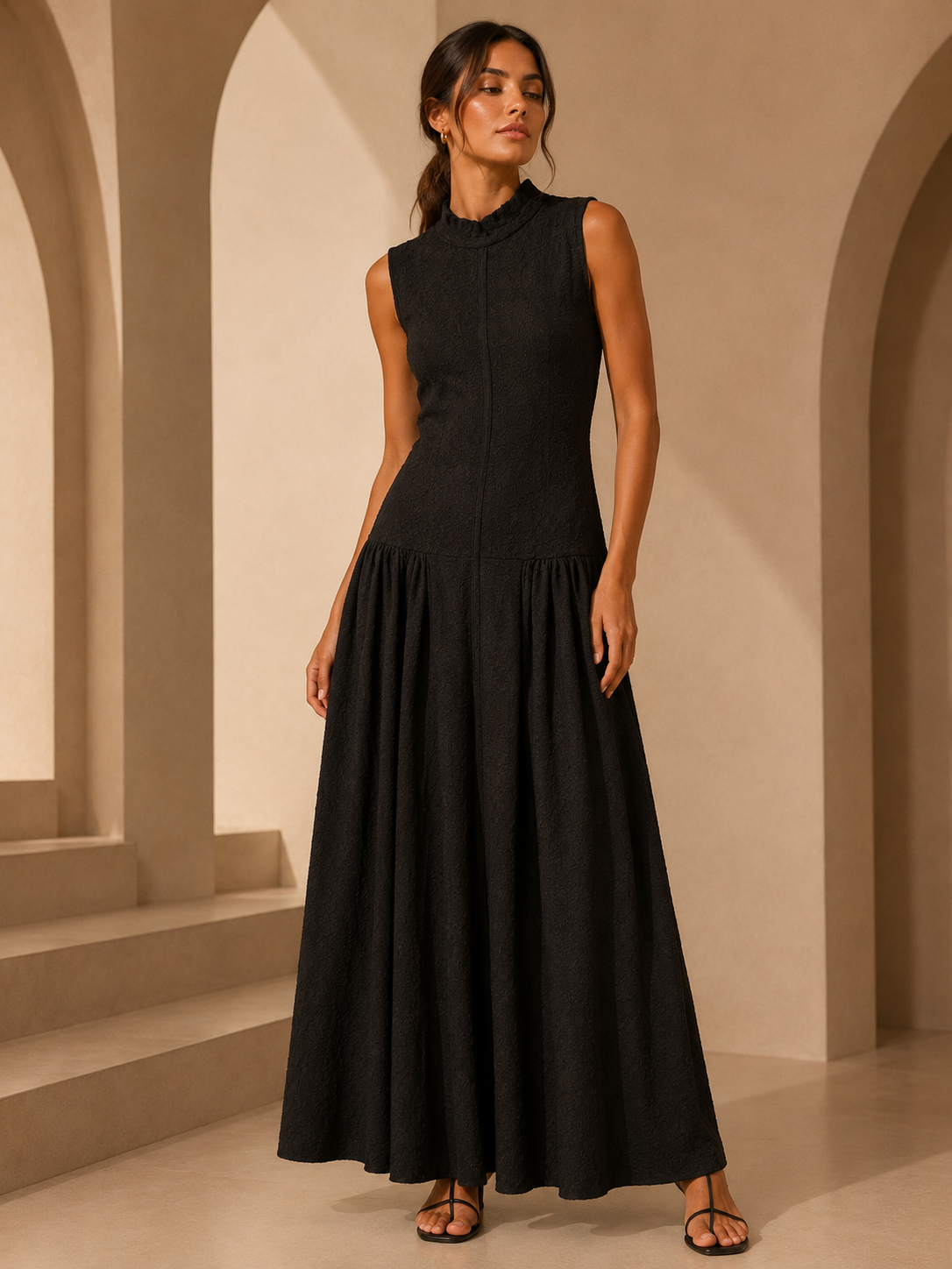 Midnight Grace Textured Maxi Dress