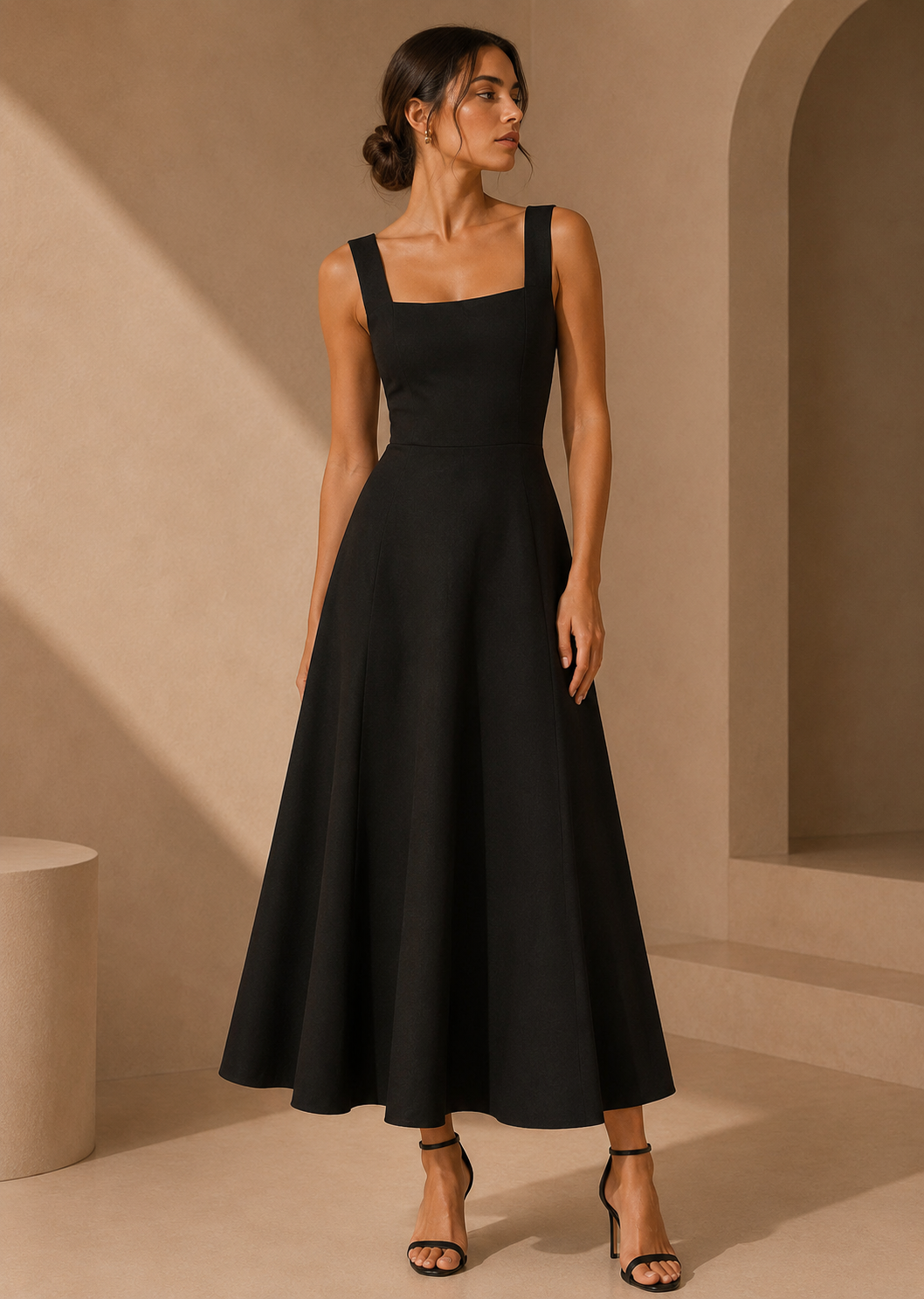 Noir Muse Flare Midi Dress